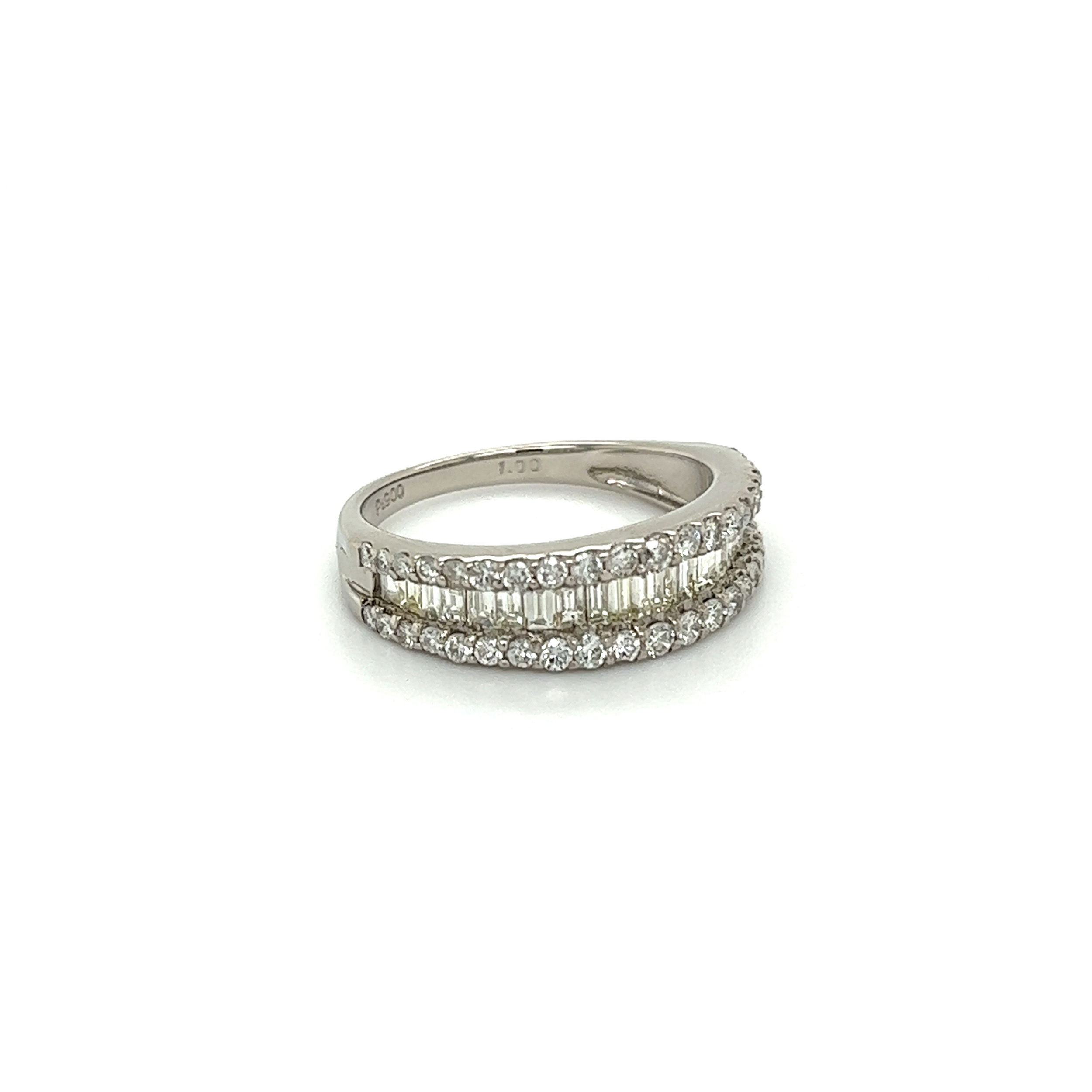 Platinum 900 1.00tcw Baguette & Round Brilliant Diamond 6mm Band Ring 4.0g, s6.25