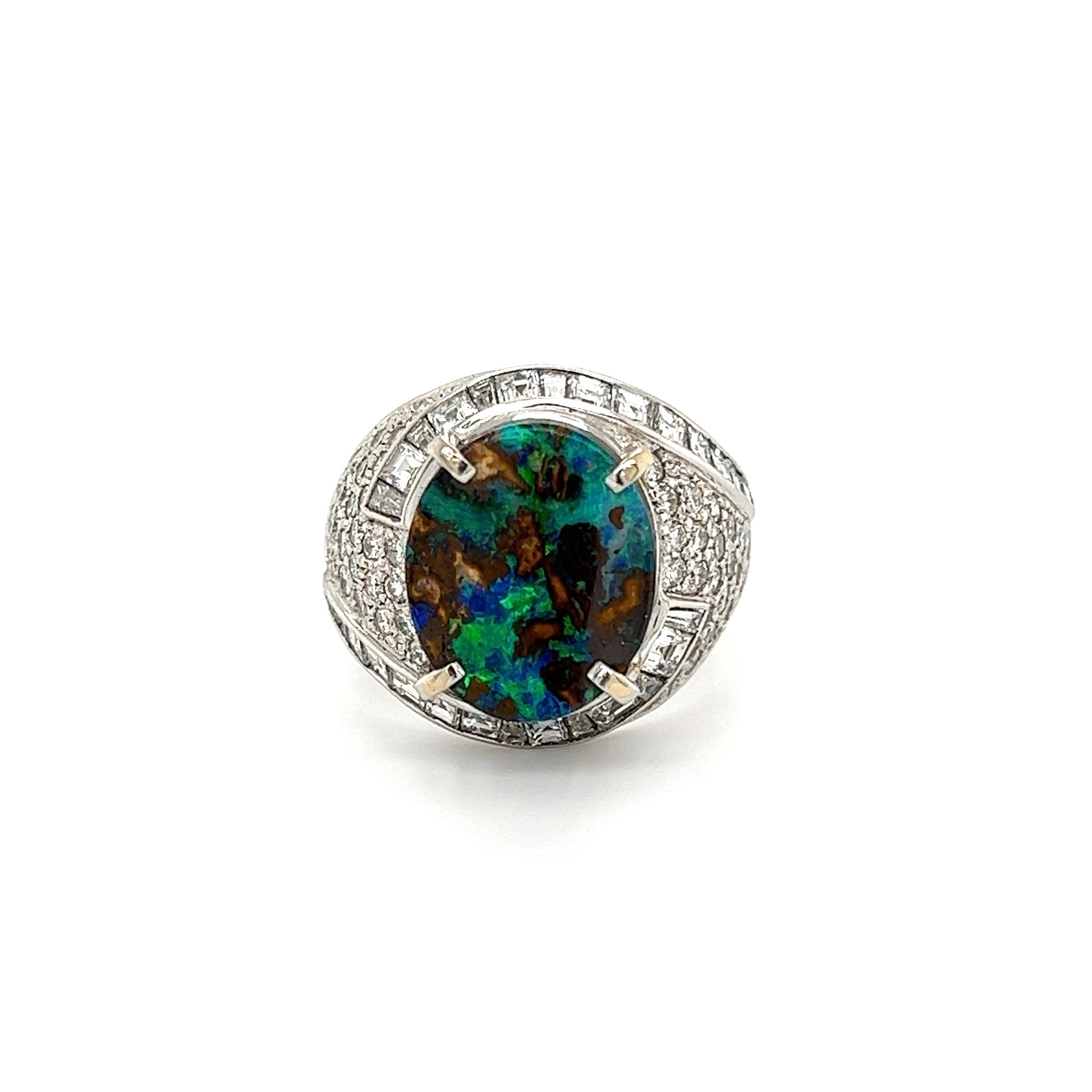 Platinum 900 7.18ct Australian Boulder Opal & 2.70tcw Diamond Ring 17.1g, s10.25