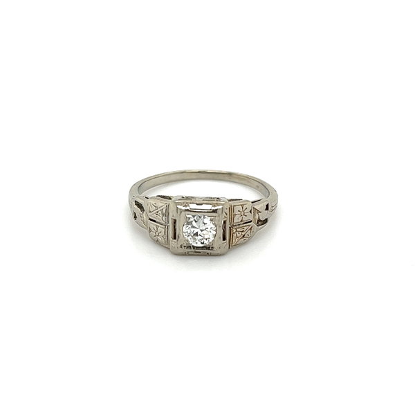 Closeup photo of 18K WG Art Deco .24ct Old European Cut Diamond Filigree Ring 2.4g, s6