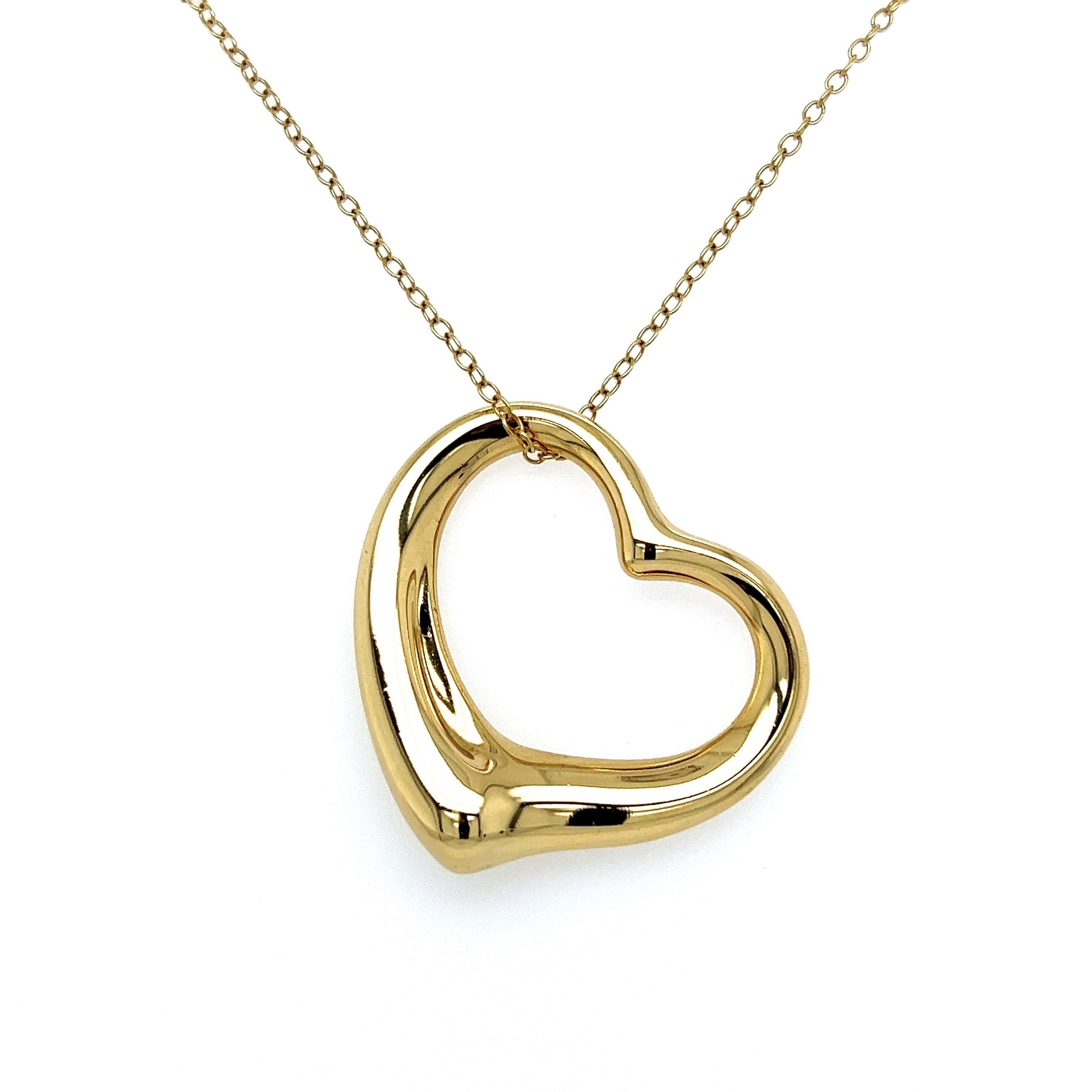 18K YG TIFFANY & CO Elsa Peretti SPAIN Large Open Heart Necklace 14.5g, 32" Chain