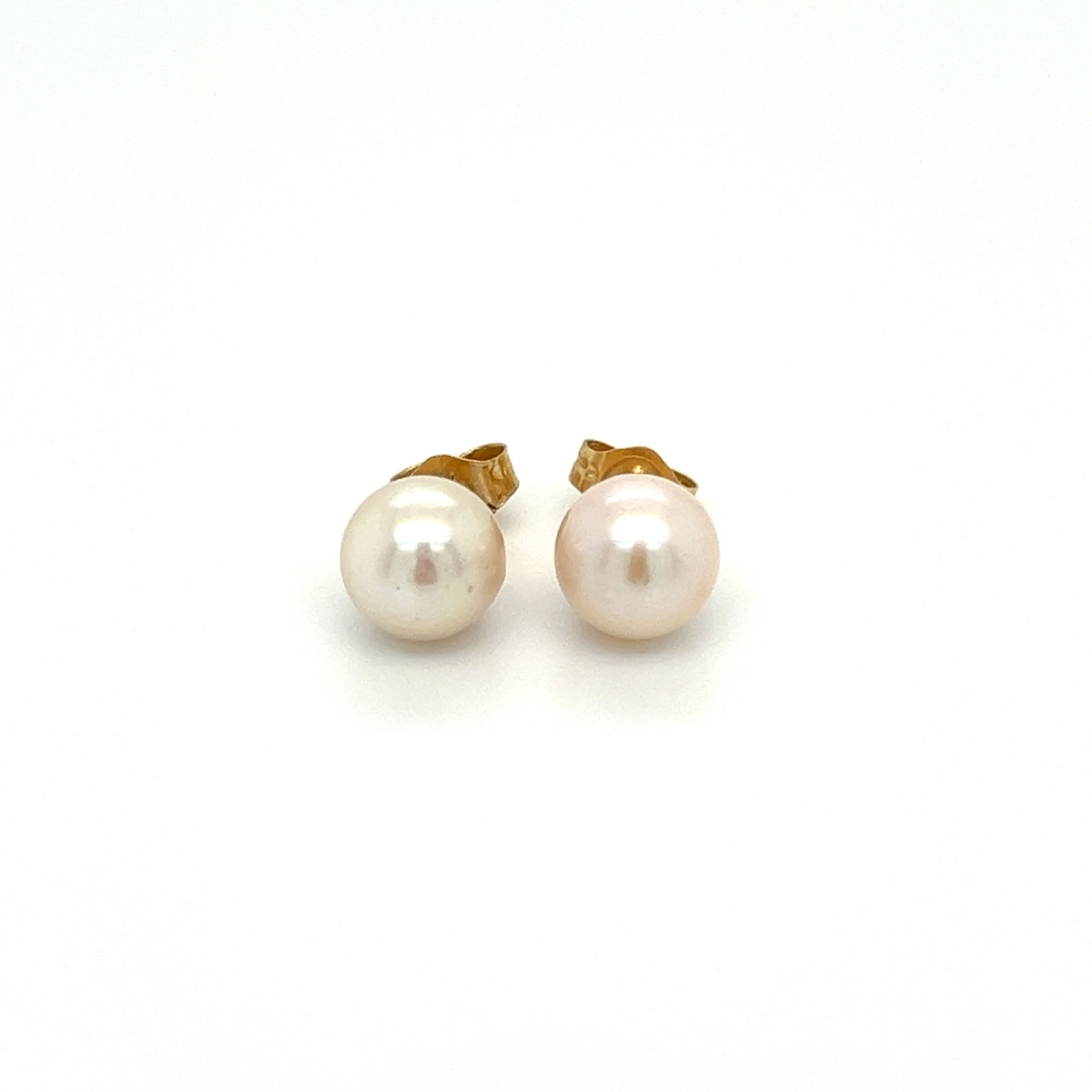 14K YG 6.90mm Pearl Stud Earrings 1.2g