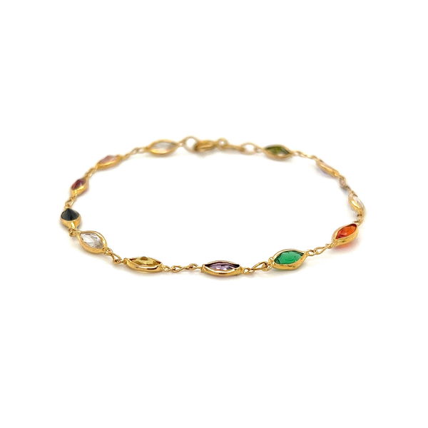 Closeup photo of 14K YG Rainbow Glass Gemstone Bracelet 2.3g, 6.6"