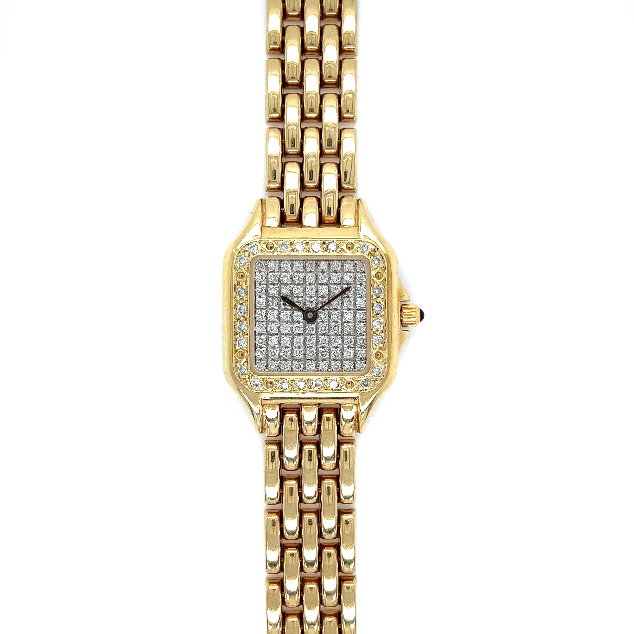 14K YG Italian Cartier Panthere Style .60tcw Diamond Dial & Bezel Watch 44.3g