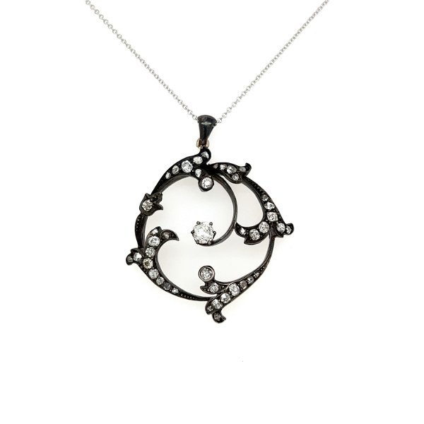 Closeup photo of Silver on 14K Victorian Open Circle 1.76tcw OEC Diamond Necklace 8.9g, 16"
