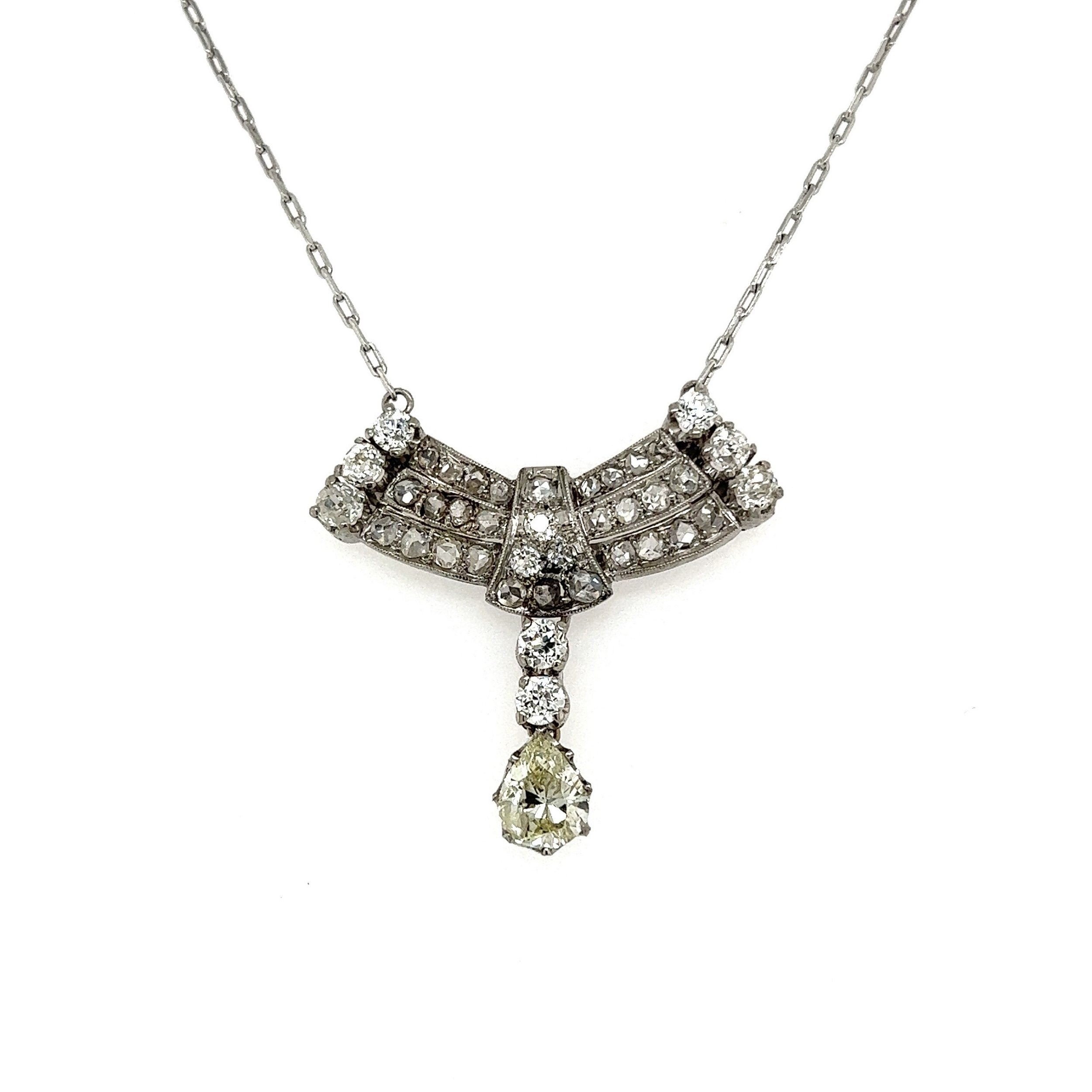 Platinum Art Deco .90ct Pear Diamond & 1.35tcw Diamond Drop Necklace 9.4g, 18"