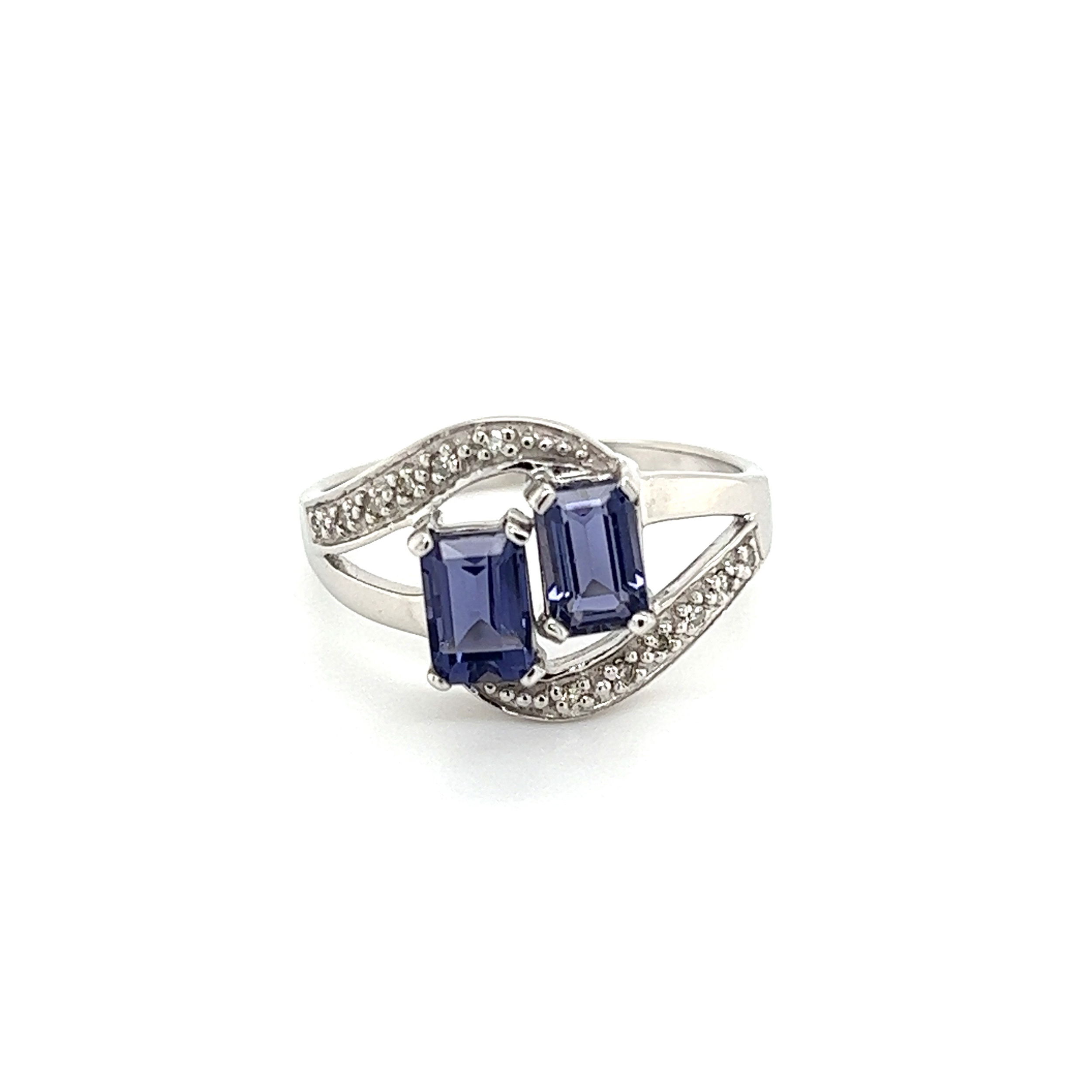 14K WG 1.00tcw Emerald Cut Iolite & .06tcw Diamond Bypass Ring 3.9g, s7