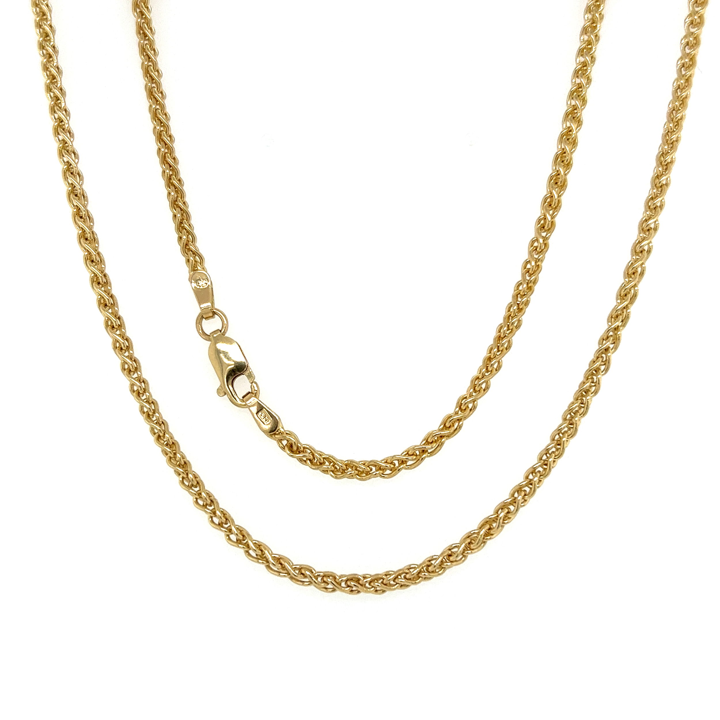 14K YG Round 2.50mm Wheat Chain 17.2g, 29"