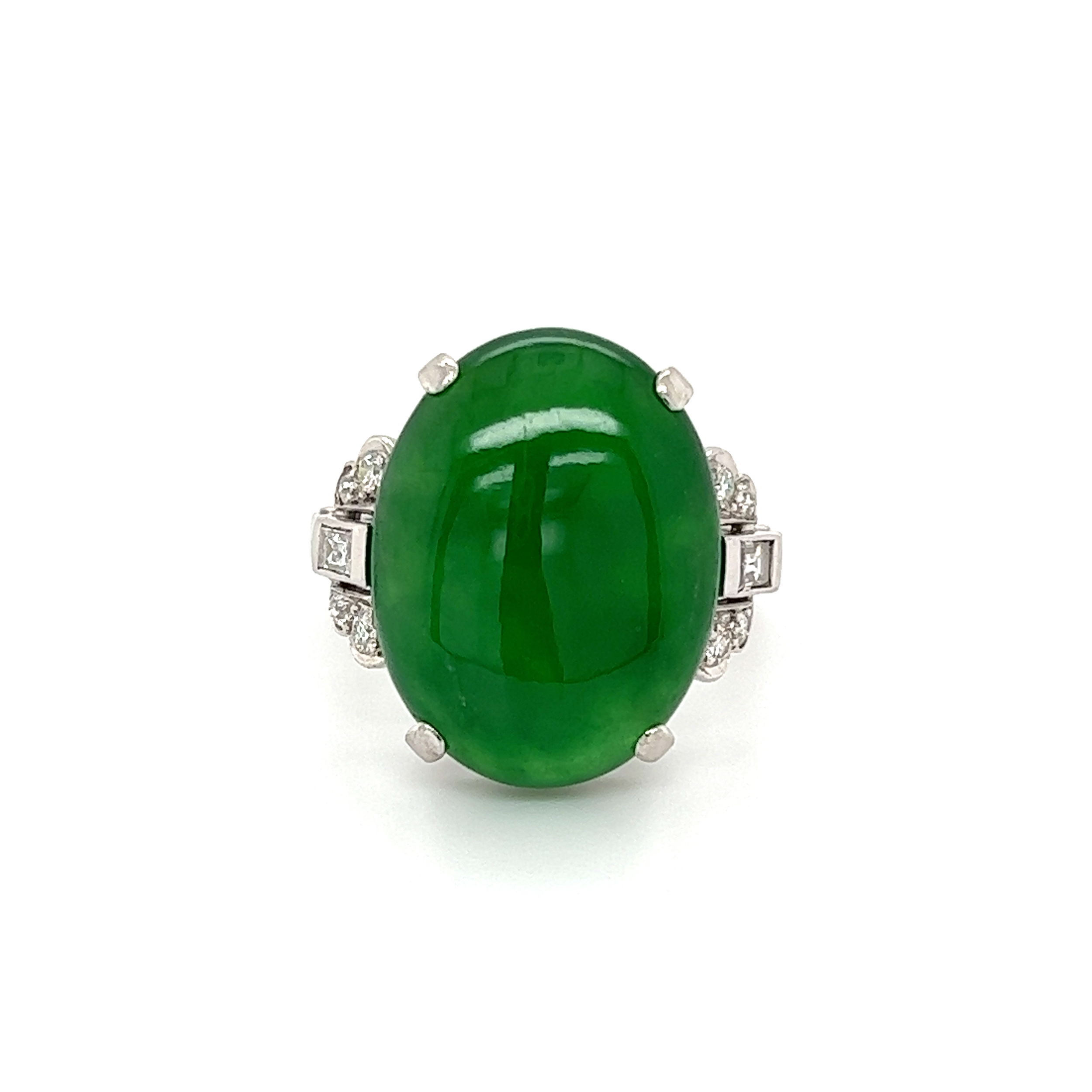 Platinum Art Deco 8ct Oval Natural A Jade & .30tcw Diamond Ring 9.8g, s5.75 Fingermate Mason Kay Report