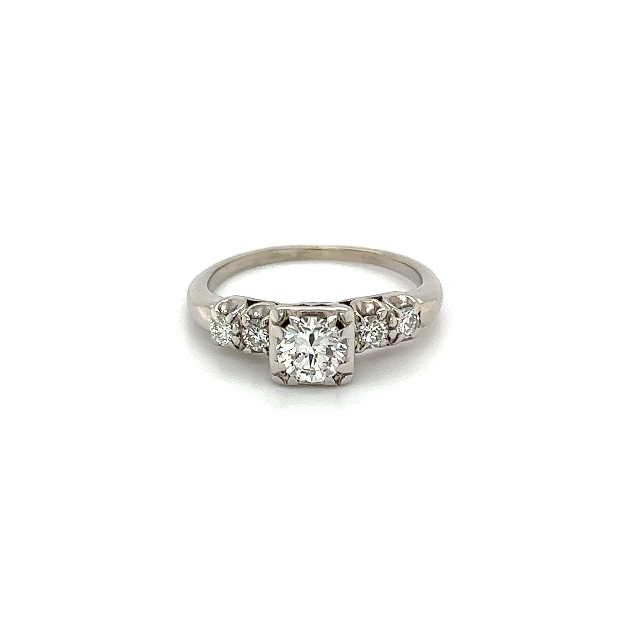 14K WG Art Deco .45ct Transitional Diamond & .20tcw Diamond Wedding Ring 2.8g, s5.75