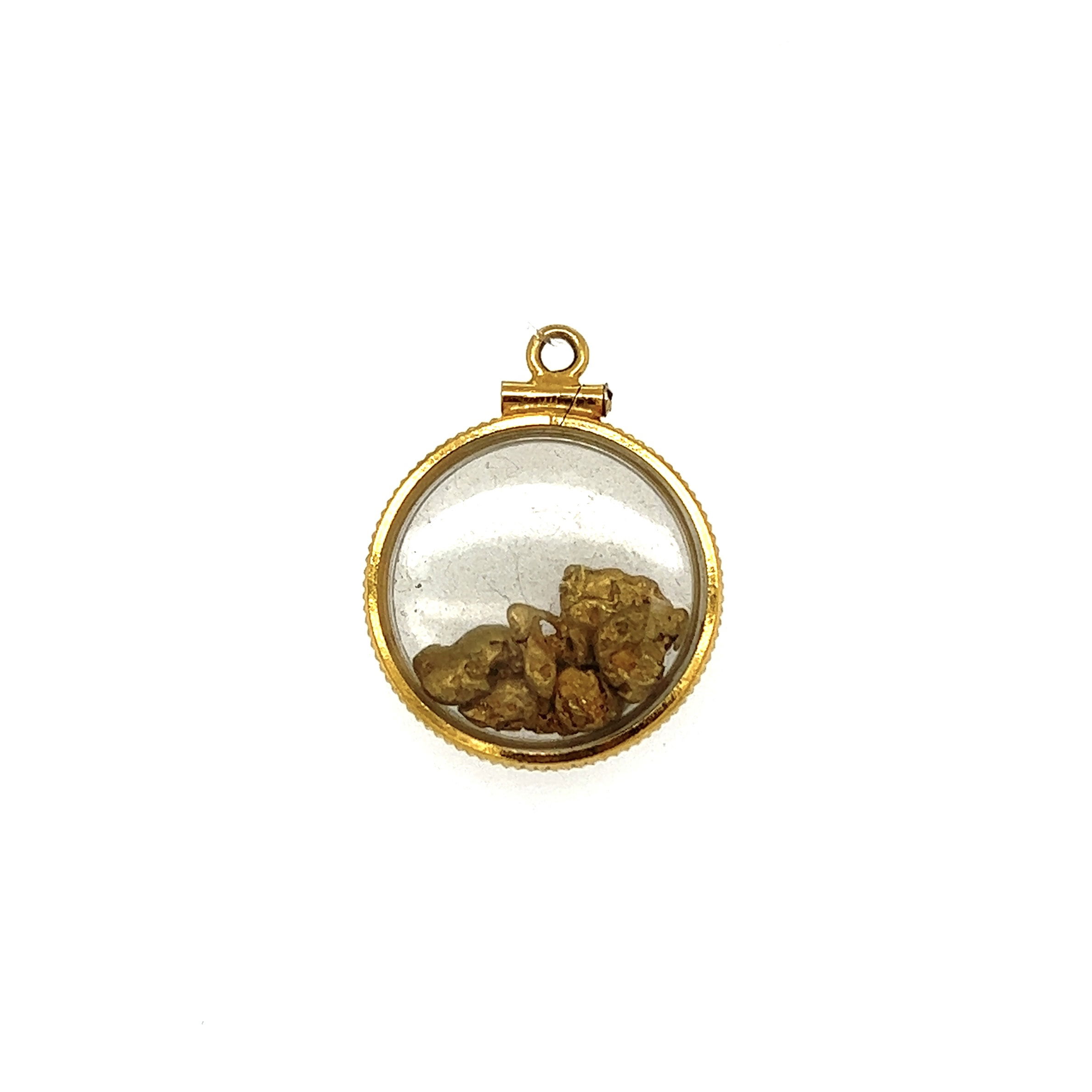 24K & 14K Quad Gold Nugget Glass Charm Pendant 2.7g, 23mm 24K & 14K Quad Gold Nugget Glass Charm Pendant 2.7g, 23mm