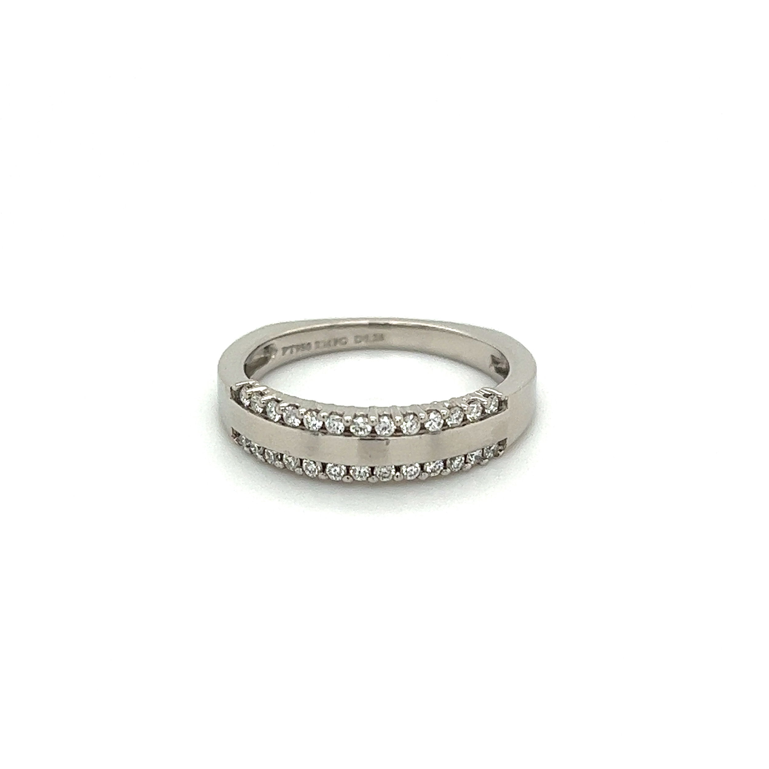 "PT950 RMFJ D0.24" stamped in shank Platinum Double Row .24tcw Diamond European Shank Band Ring 5.4g,s 7