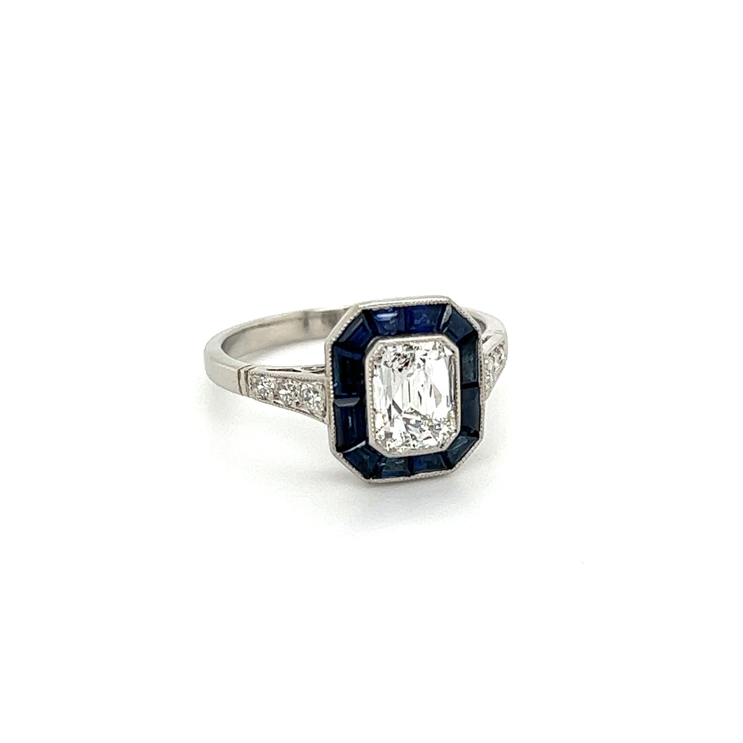 Platinum 1.08ct CrissCut G-VS1 GIA Diamond, .18tcw Sapphire & .14tcw Diamond Ring 4.6g, s6.5