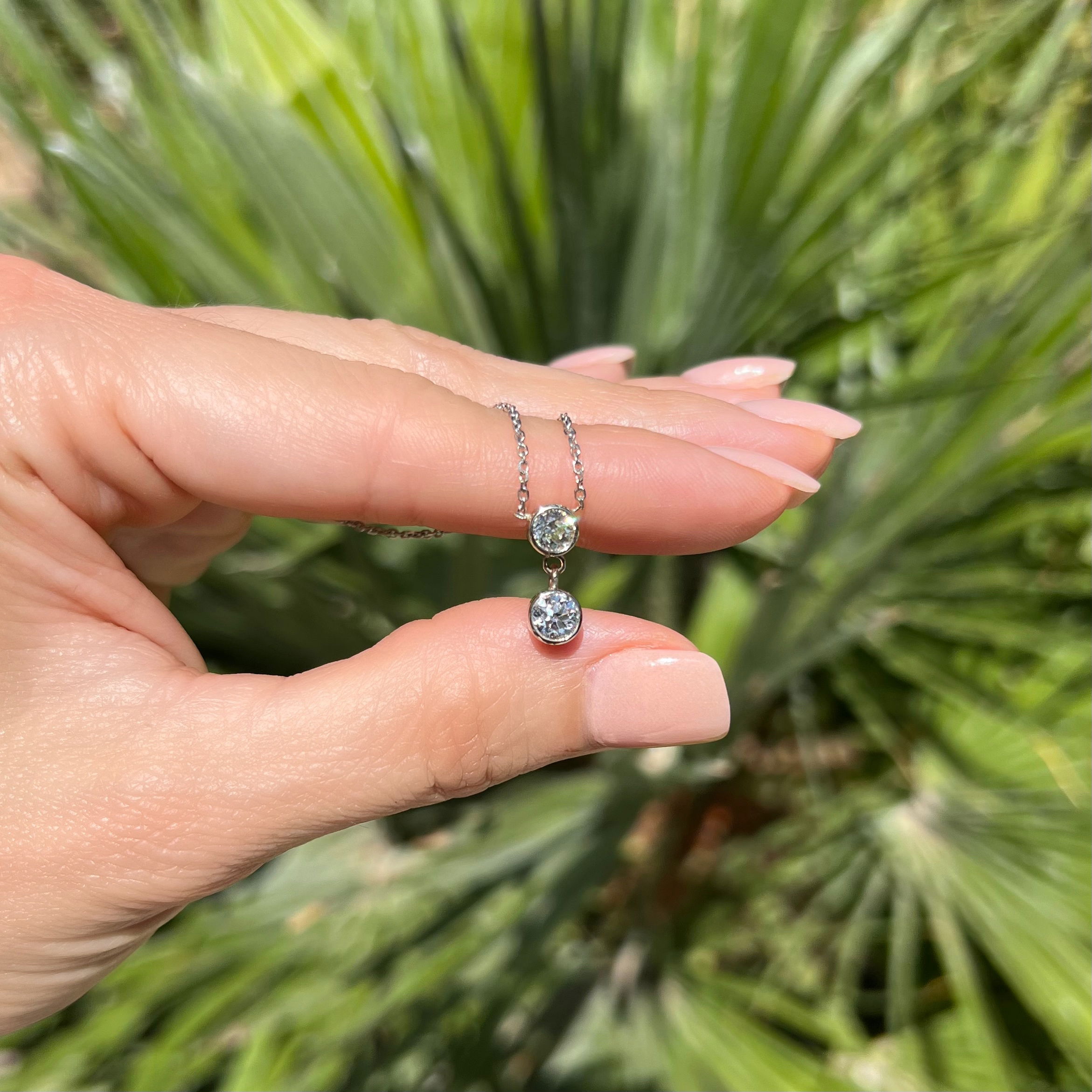 14K WG Double Diamond Drop Necklace .50ct OEC & .35ct OEC Diamonds 2.8g, 16" 14K WG Double Diamond Drop Necklace .50ct OEC & .35ct OEC Diamonds 2.8g, 16"