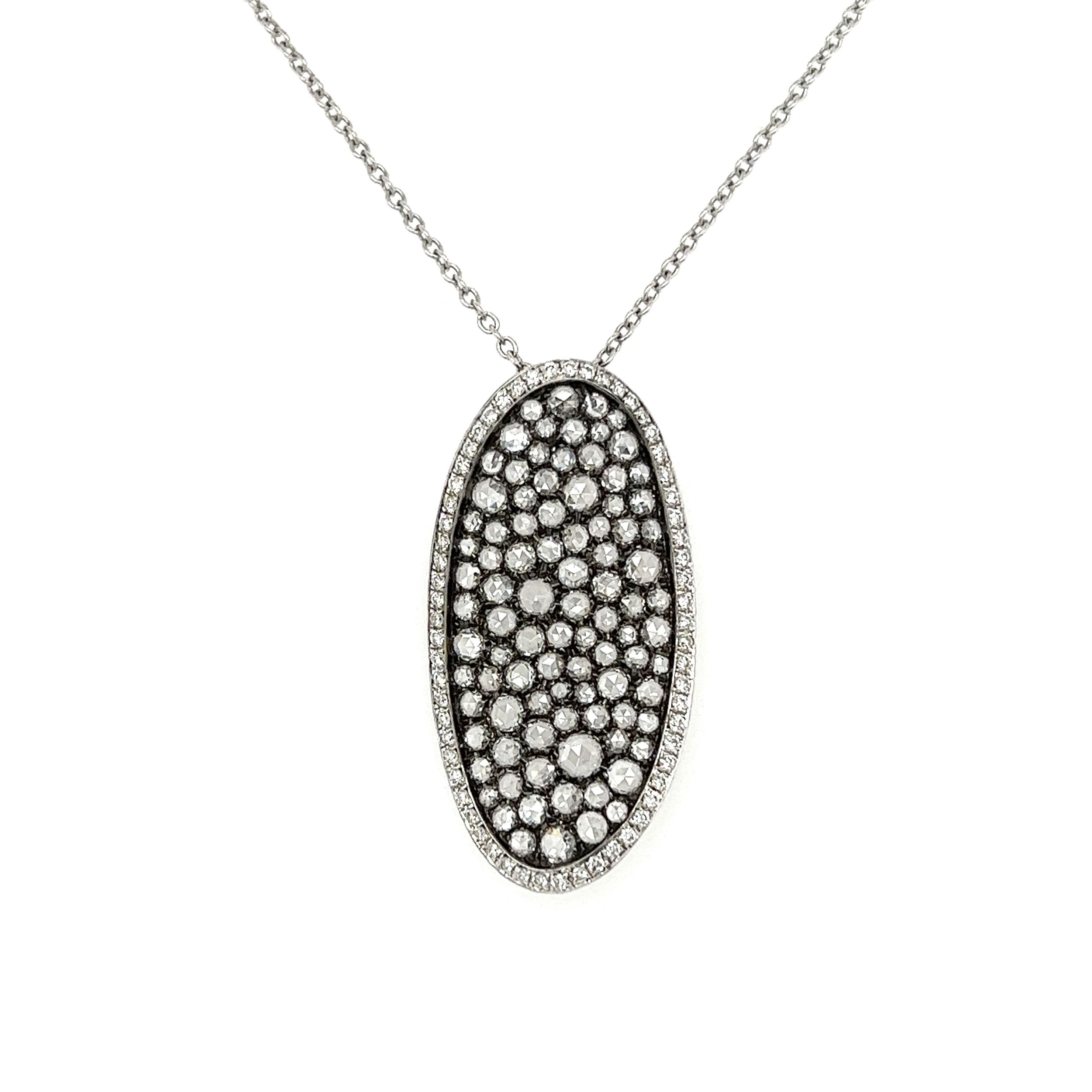 18K WG 1.48tcw Rose & RBC Diamond Wavy Pebble Blackened Pendant Necklace 6.0g, 16" 18K WG 1.48tcw Rose & RBC Diamond Wavy Pebble Blackened Pendant Necklace 6.0g, 16"