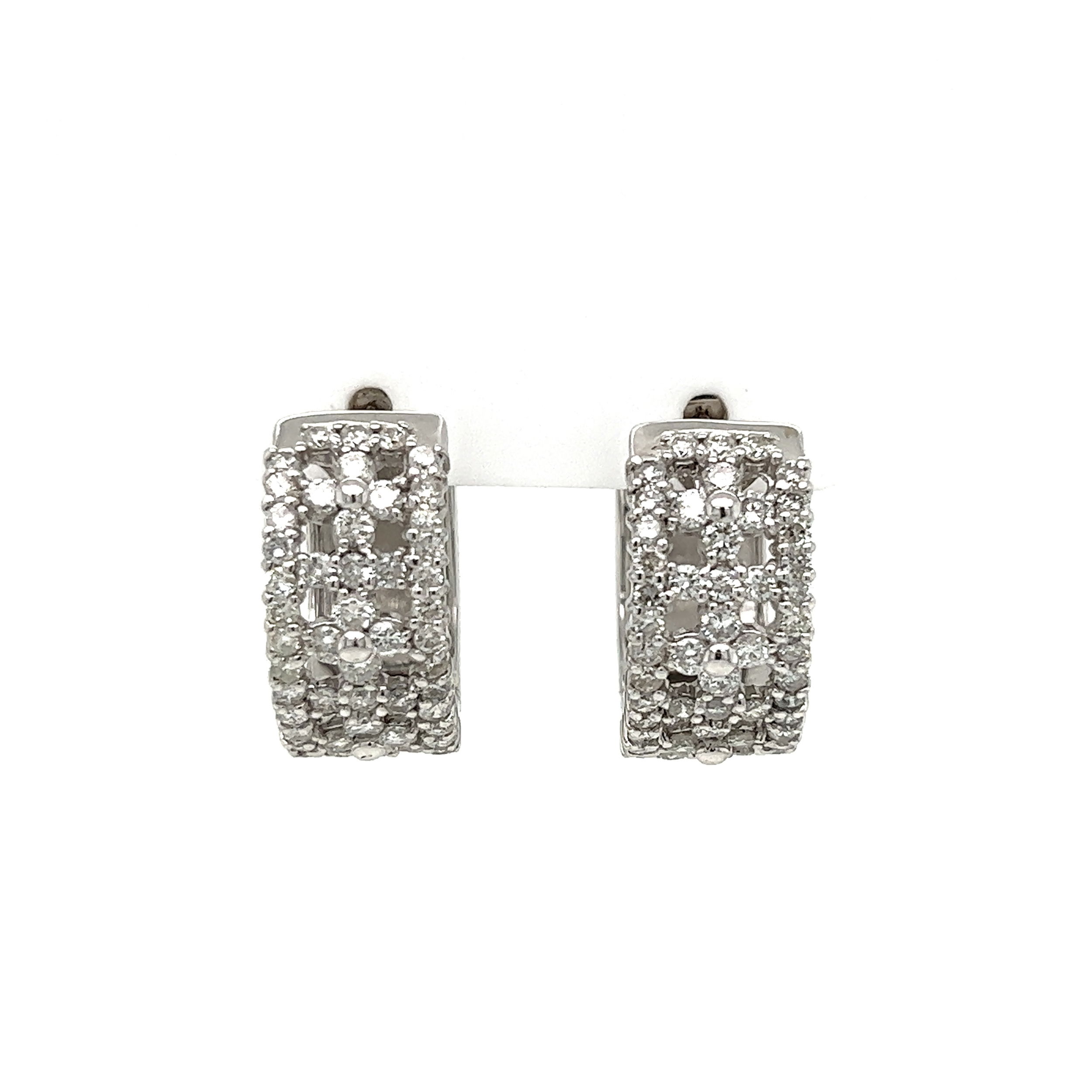 18K WG 9mm Wide 2.00tcw Diamond Cuff Huggie Open Lattice Earrings 9.6g, 18mm Tall 18K WG 9mm Wide 2.00tcw Diamond Cuff Huggie Open Lattice Earrings 9.6g, 18mm Tall