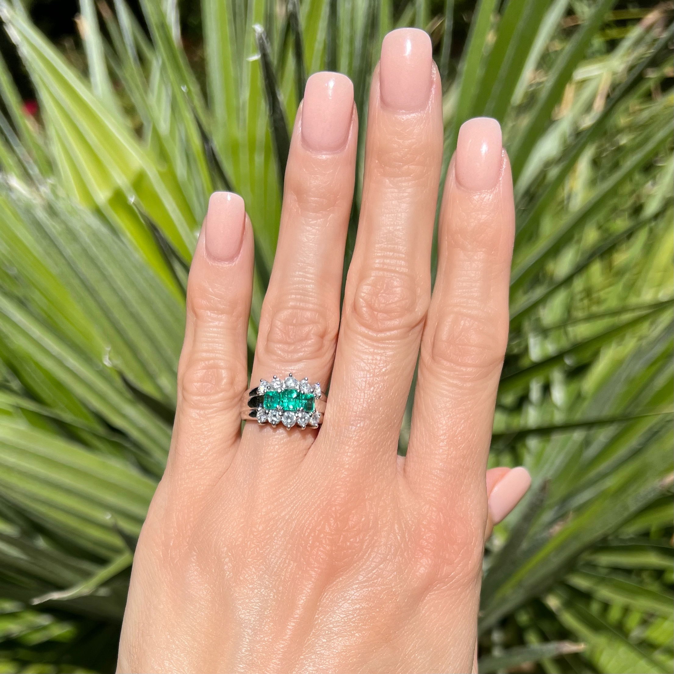 Platinum 900 3 Stone .79tcw Emerald & .81tcw RBC Diamond Ring 9.4g, s5.75 Platinum 900 3 Stone .79tcw Emerald & .81tcw RBC Diamond Ring 9.4g, s5.75