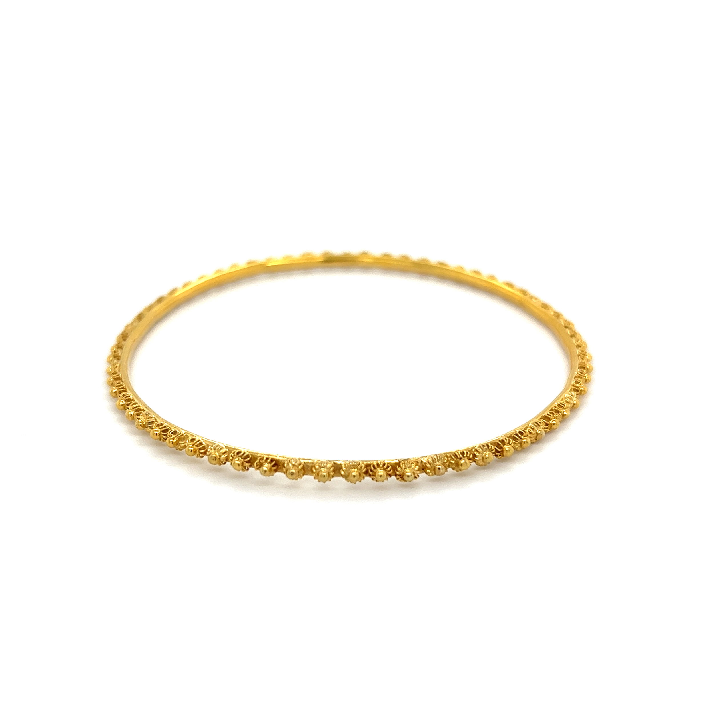 22K Wash on 14K YG Granulation Bangle Bracelet 7.5g, 60mm Inside Diameter