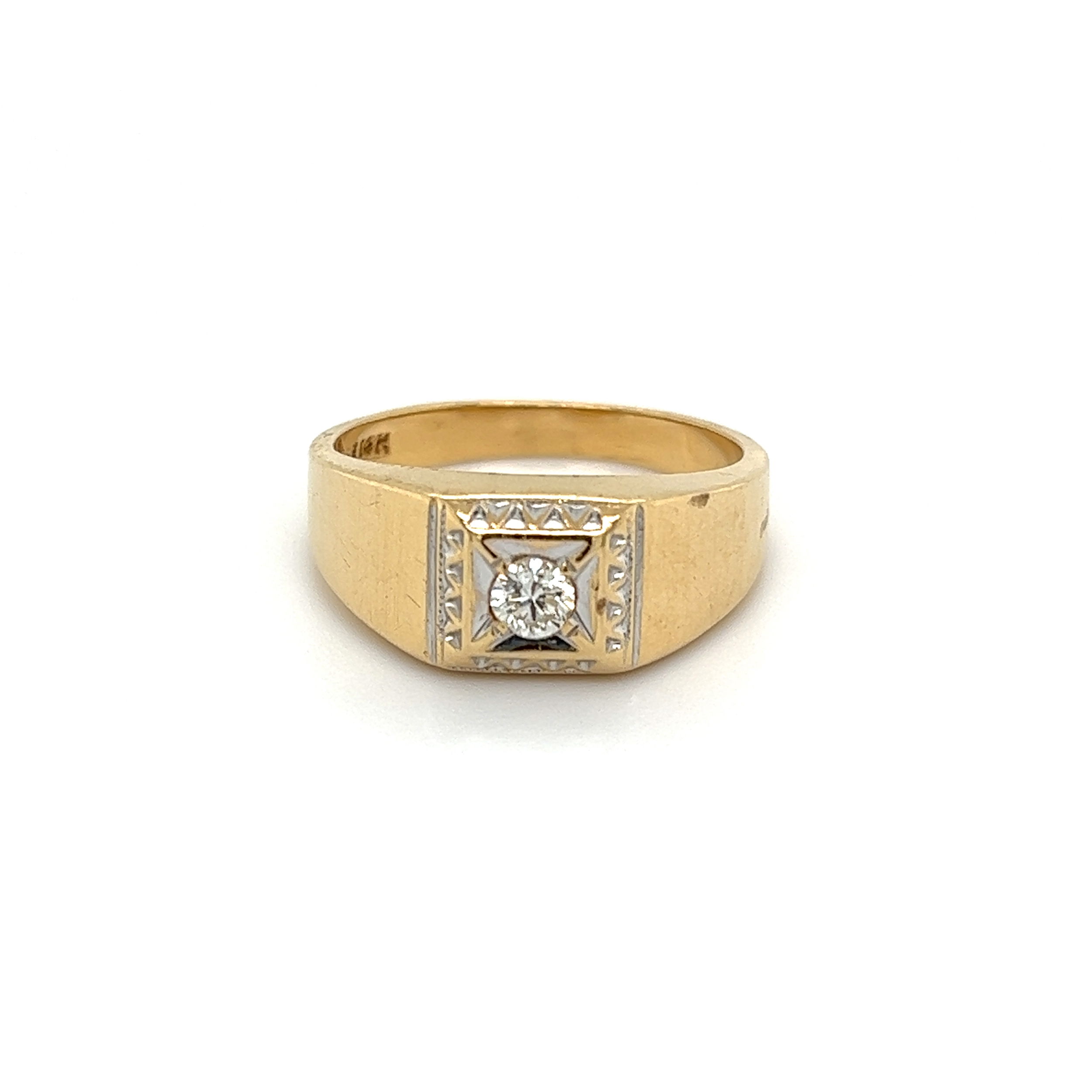 10K YG Gents .18ct RBC Diamond Square Box 8.5mm Band Ring 5.5g, s9.75