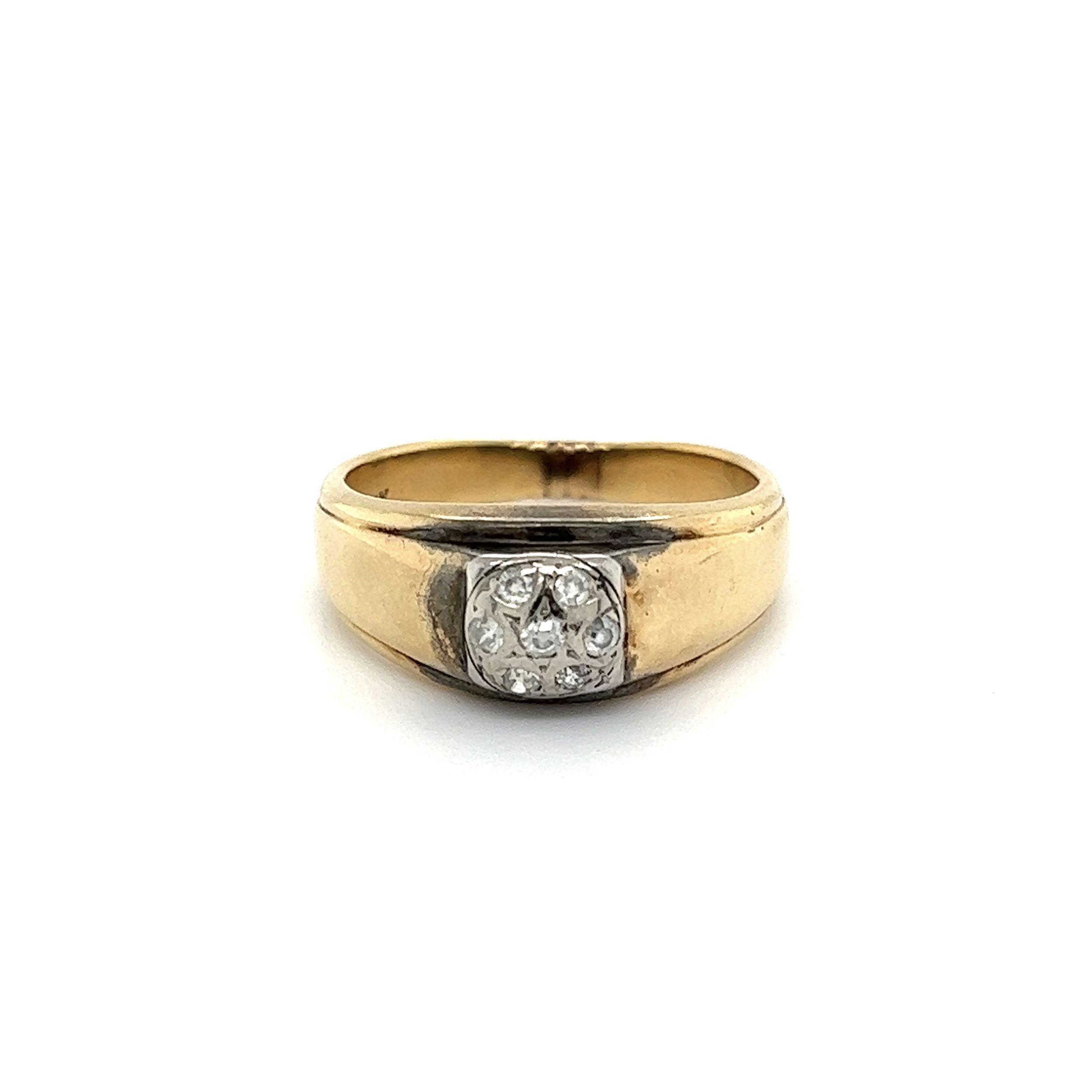 14K YG Victorian Gents .21tcw Old Cut Diamond Tapered Box 9.1mm Band Ring 5.8g, s9.75