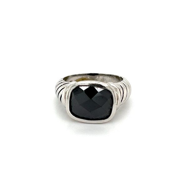Closeup photo of 925 Sterling 6ct Black Spinel Bezel Set with Rope Band Ring 7.4g, s7