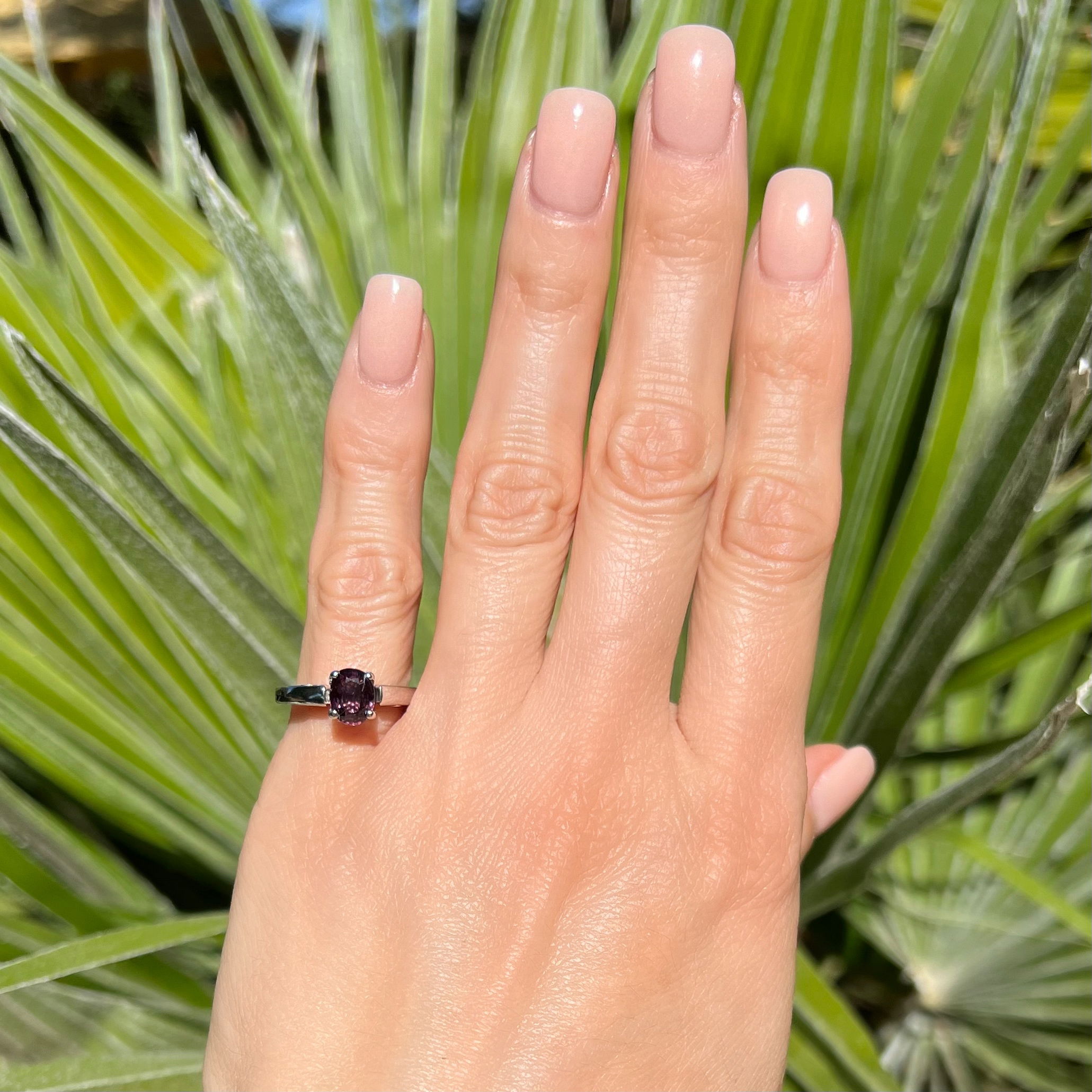 Platinum 950 1.37ct Oval Purple Spinel & .08tcw Diamond ART CARVED Ring 4.0g, s5.5