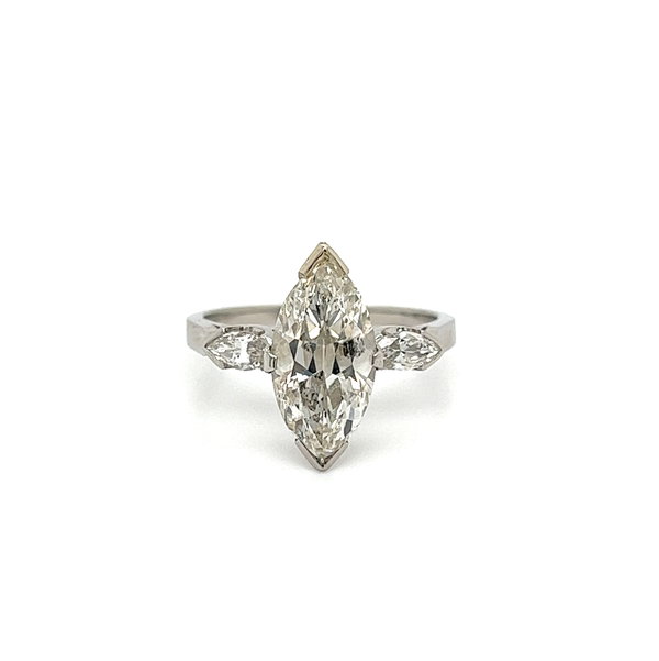 Closeup photo of Platinum Art Deco 2.53ct Antique Marquis Diamond & 2 Marquis Side Diamond .30tcw Ring 4.4g, s6
