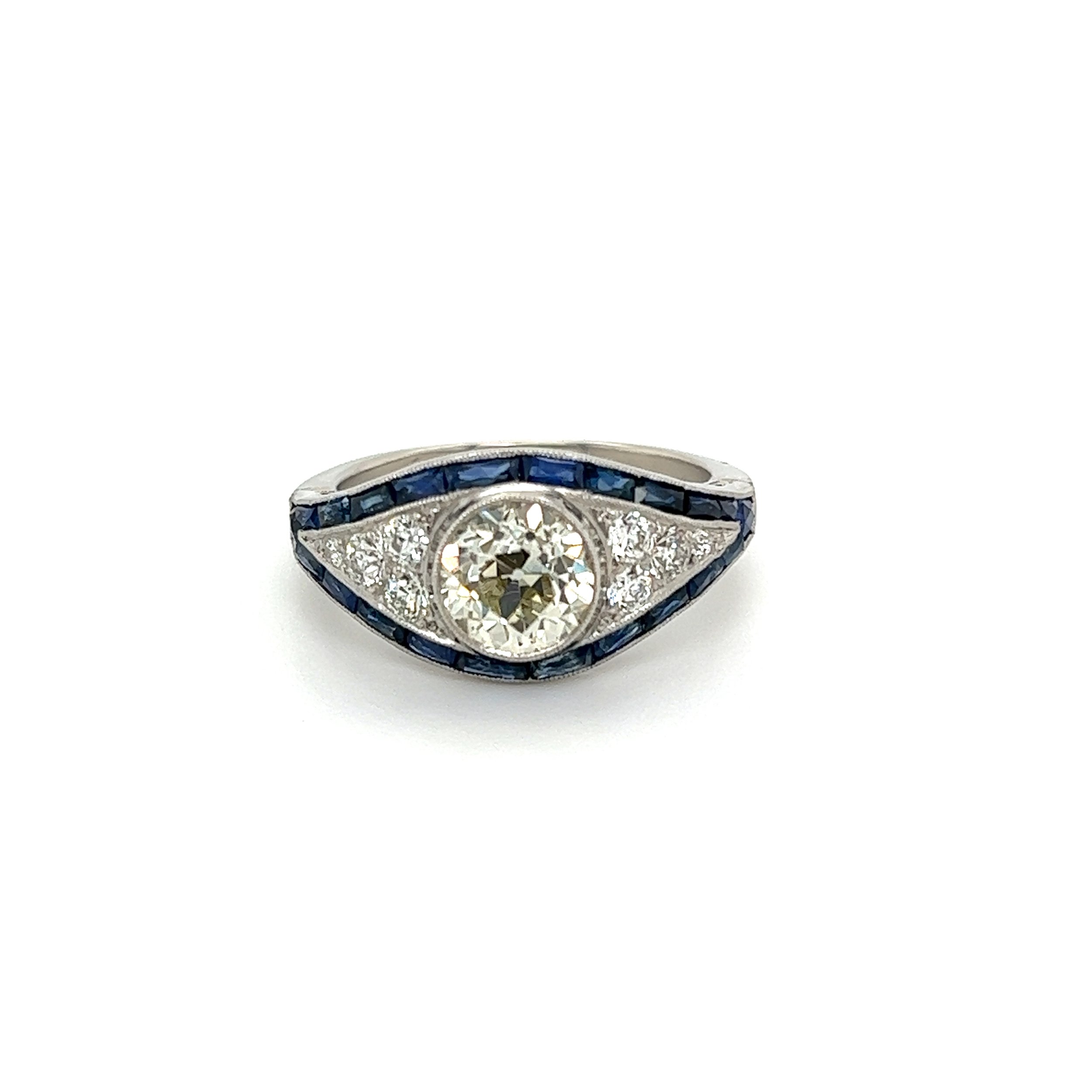 Platinum 1.52ct OEC N-SI1 GIA, .40tcw OEC Diamond & 2.20tcw Sapphire Ring 5.6g, s7.25