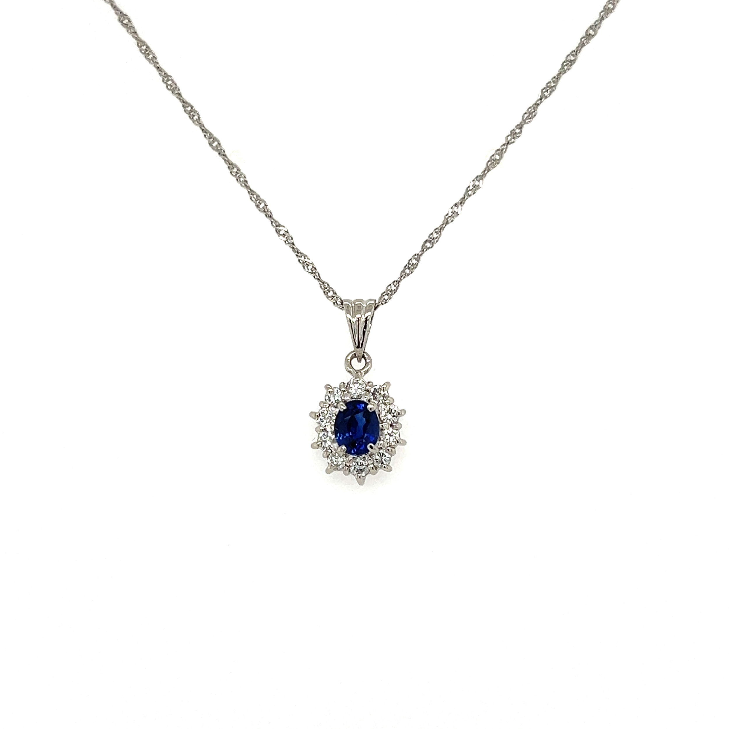 Platinum Petite .50ct Oval Sapphire & .26tcw Diamond Halo Pendant Necklace 3.4g, 17"