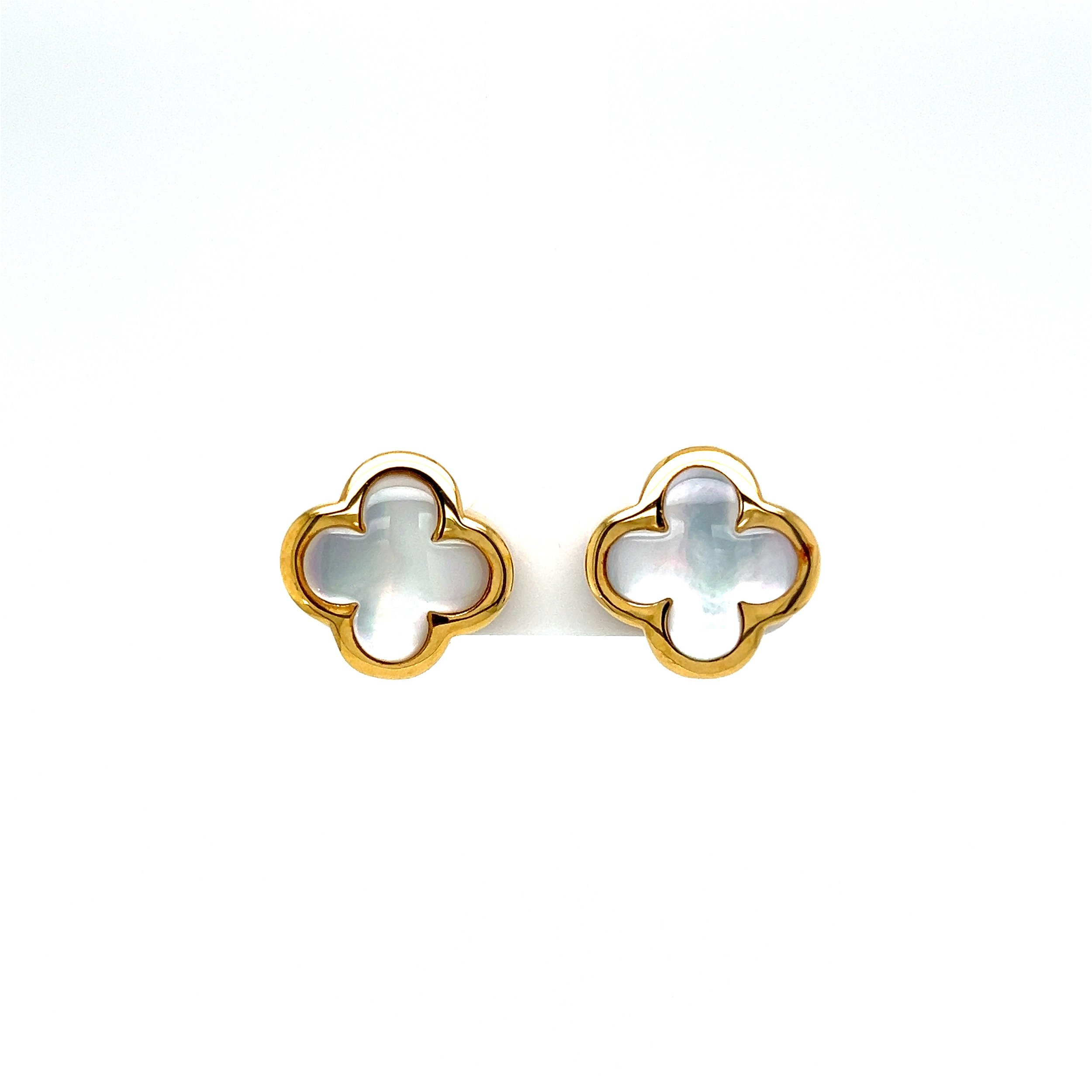 18K YG Alhambra Mother of Pearl Earrings Clip & Post 7.7g