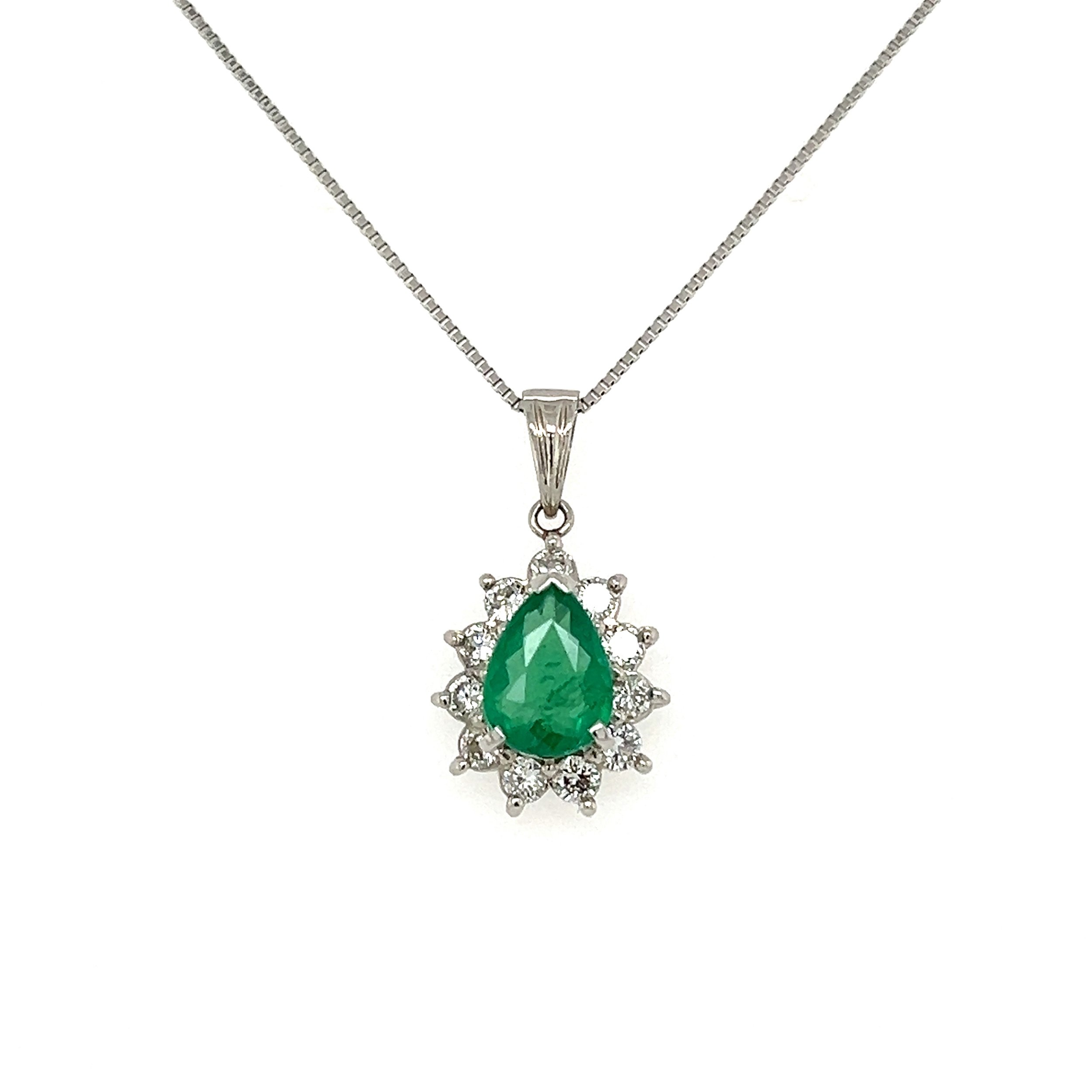 Platinum Trillion 1.2ct Emerald & .26tcw Diamond Pendant Necklace