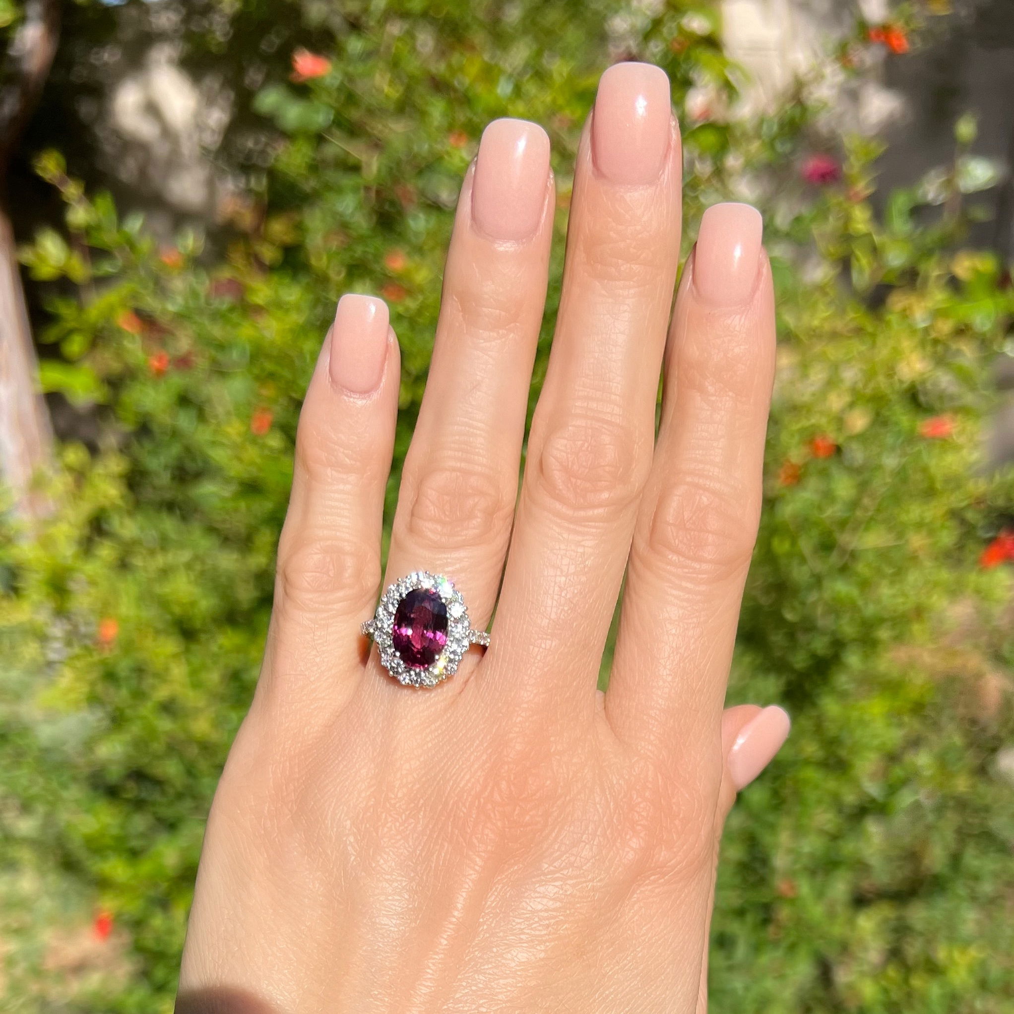 Platinum 4.27ct Oval Purplish Red Spinel GIA & 1.23tcw Diamond Ring 6.5g, s5.75