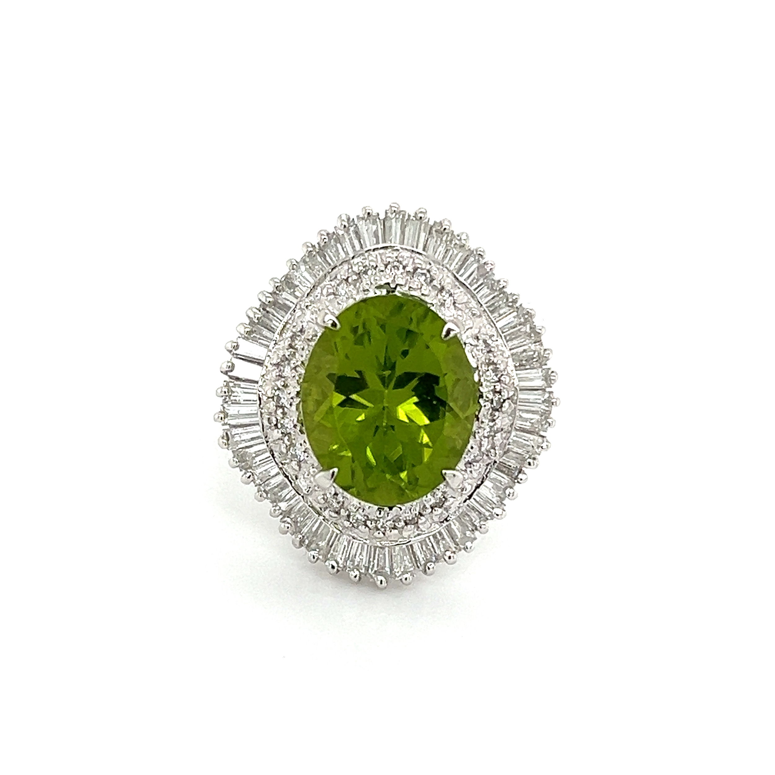 Platinum 5.06ct Oval Peridot & 1.60tcw Diamond Ballerina Ring 10.0g, s6.5