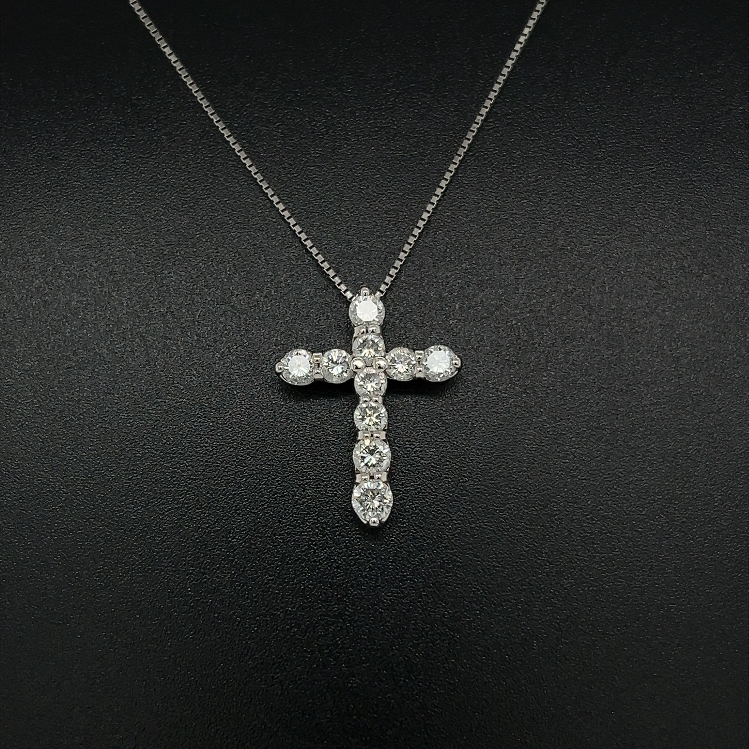 Platinum 900 1.00tcw RBC 10 Diamond Cross Necklace 4.1g on Platinum 850 Chain 18""