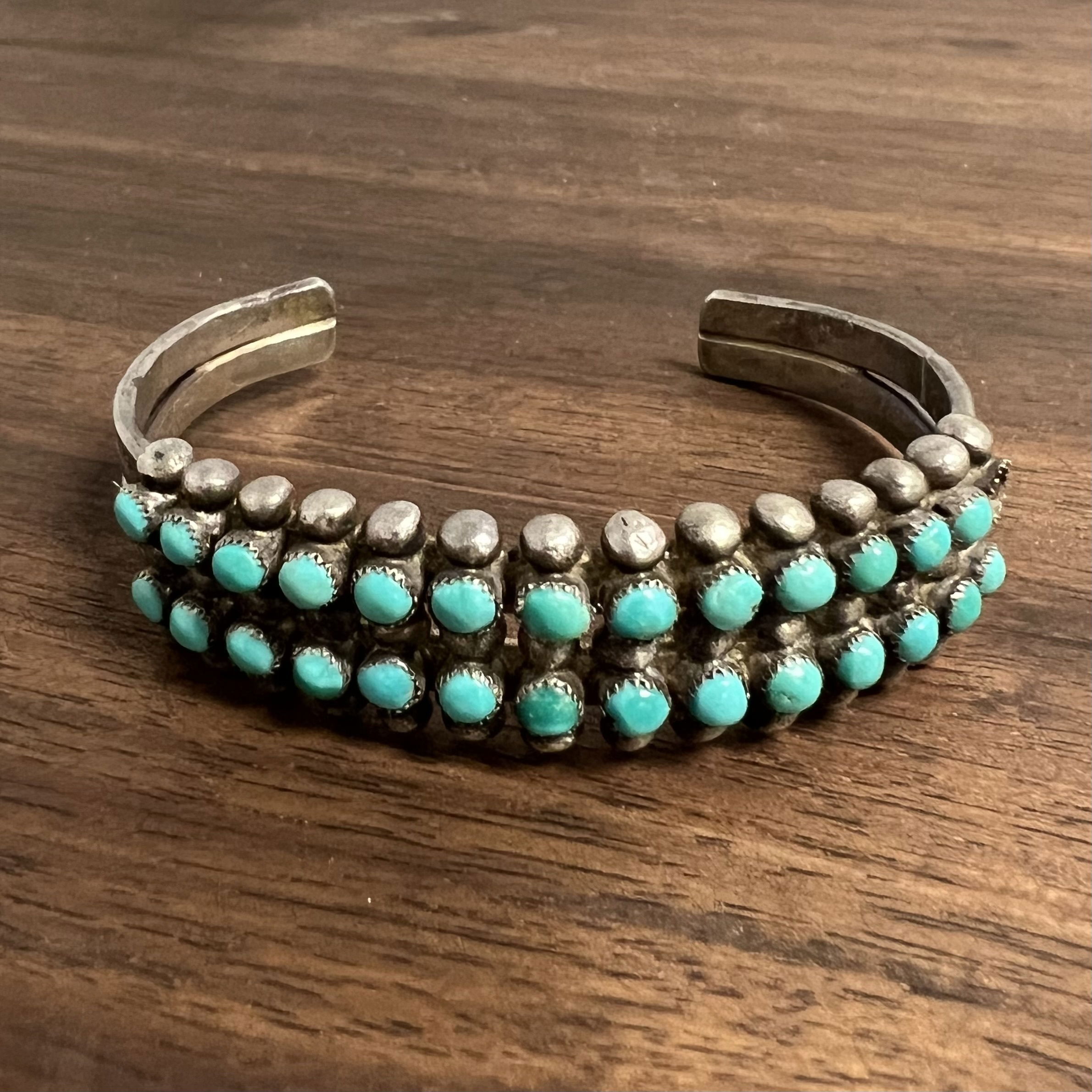 925 Sterling Native Turquoise Double Row Bracelet 29.5g, .6" Wide 925 Sterling Native Turquoise Double Row Bracelet 29.5g, .6" Wide