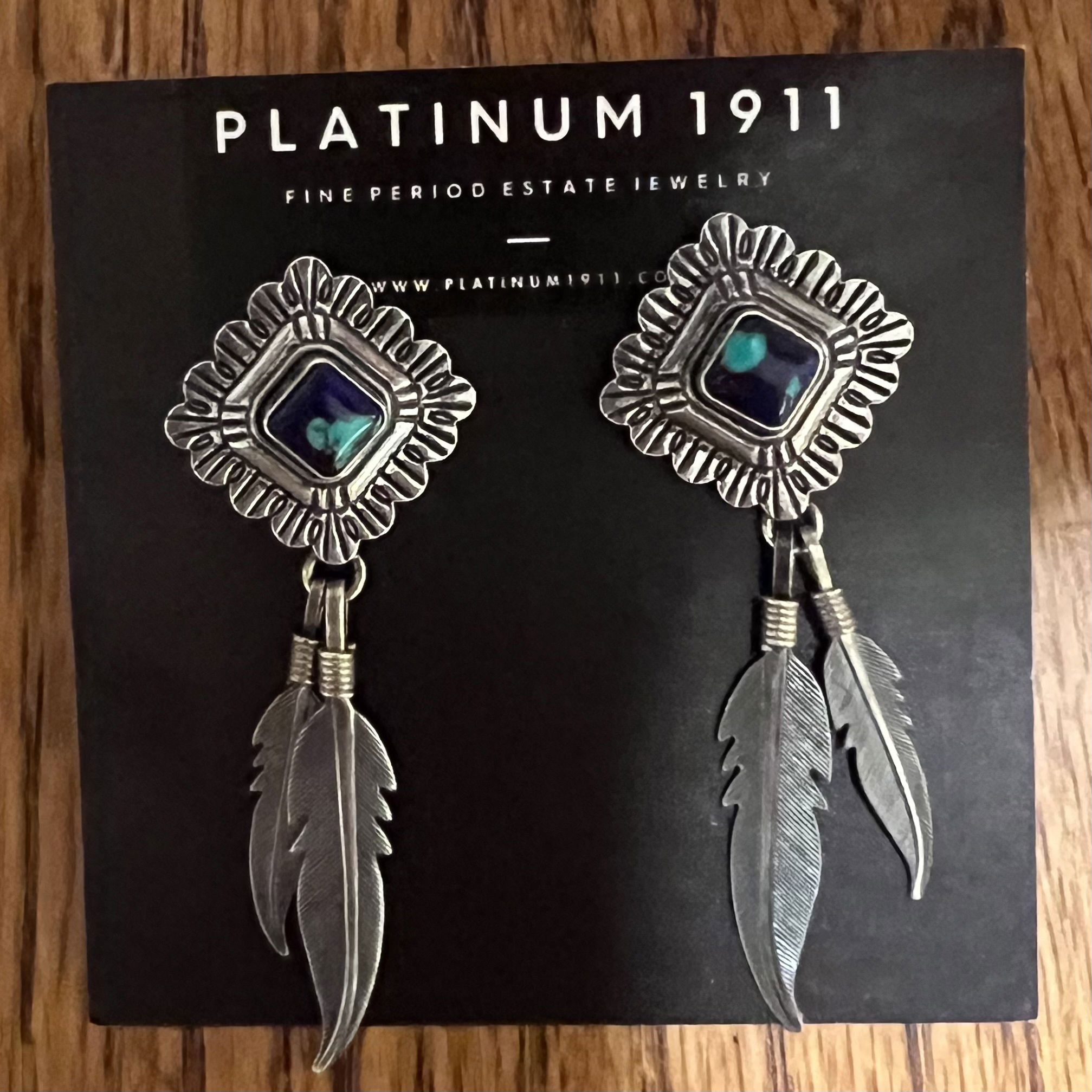 925 Sterling Native HOPI Azurmalachite Drop Feather Earrings 5.8g, 2.15" Stamped QT 925 Sterling Native HOPI Azurmalachite Drop Feather Earrings 5.8g, 2.15" Stamped QT
