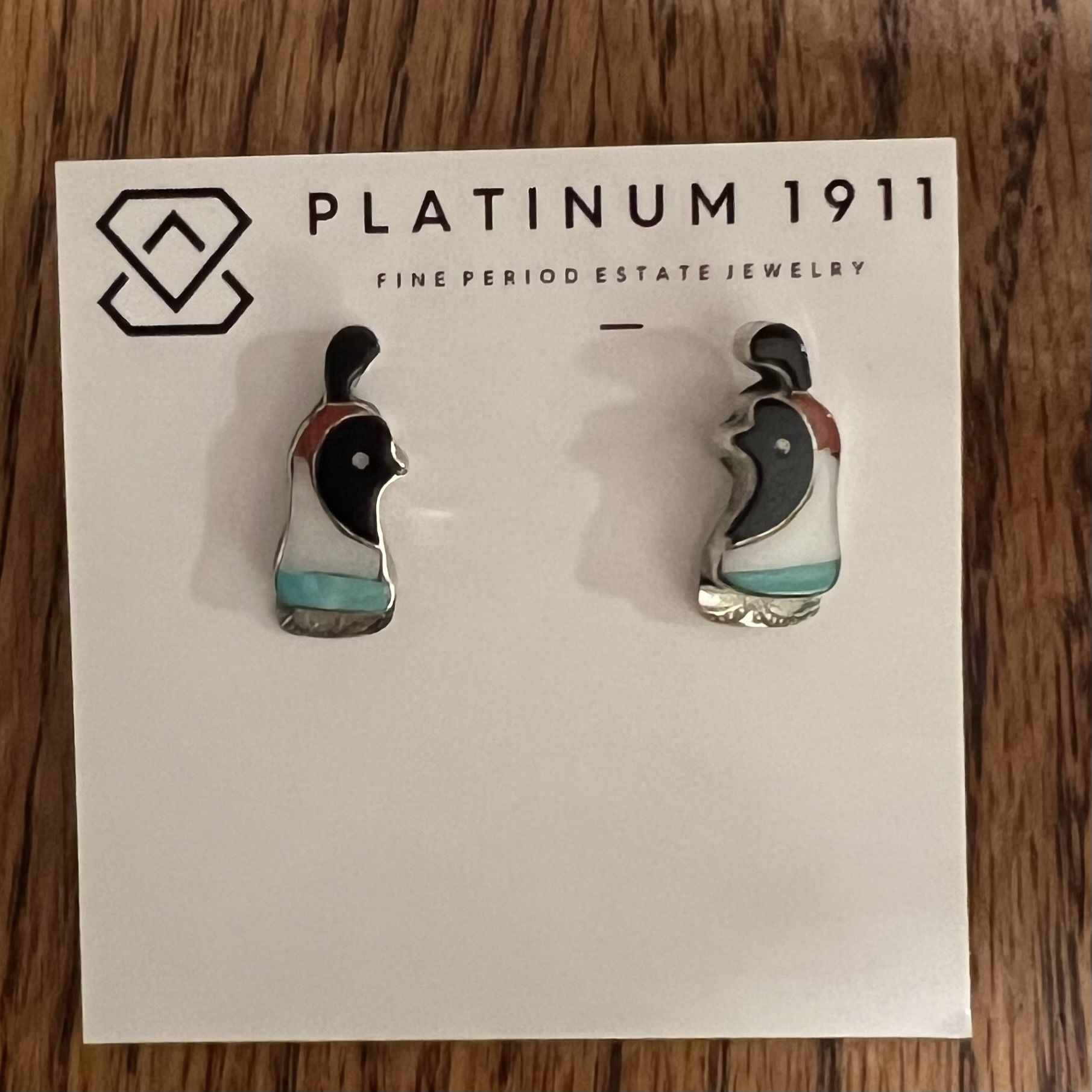 925 Sterling Native QUAIL Onyx, Coral, MOP & Turquoise Inlay Earrings 3.4g, .9" 925 Sterling Native QUAIL Onyx, Coral, MOP & Turquoise Inlay Earrings 3.4g, .9"