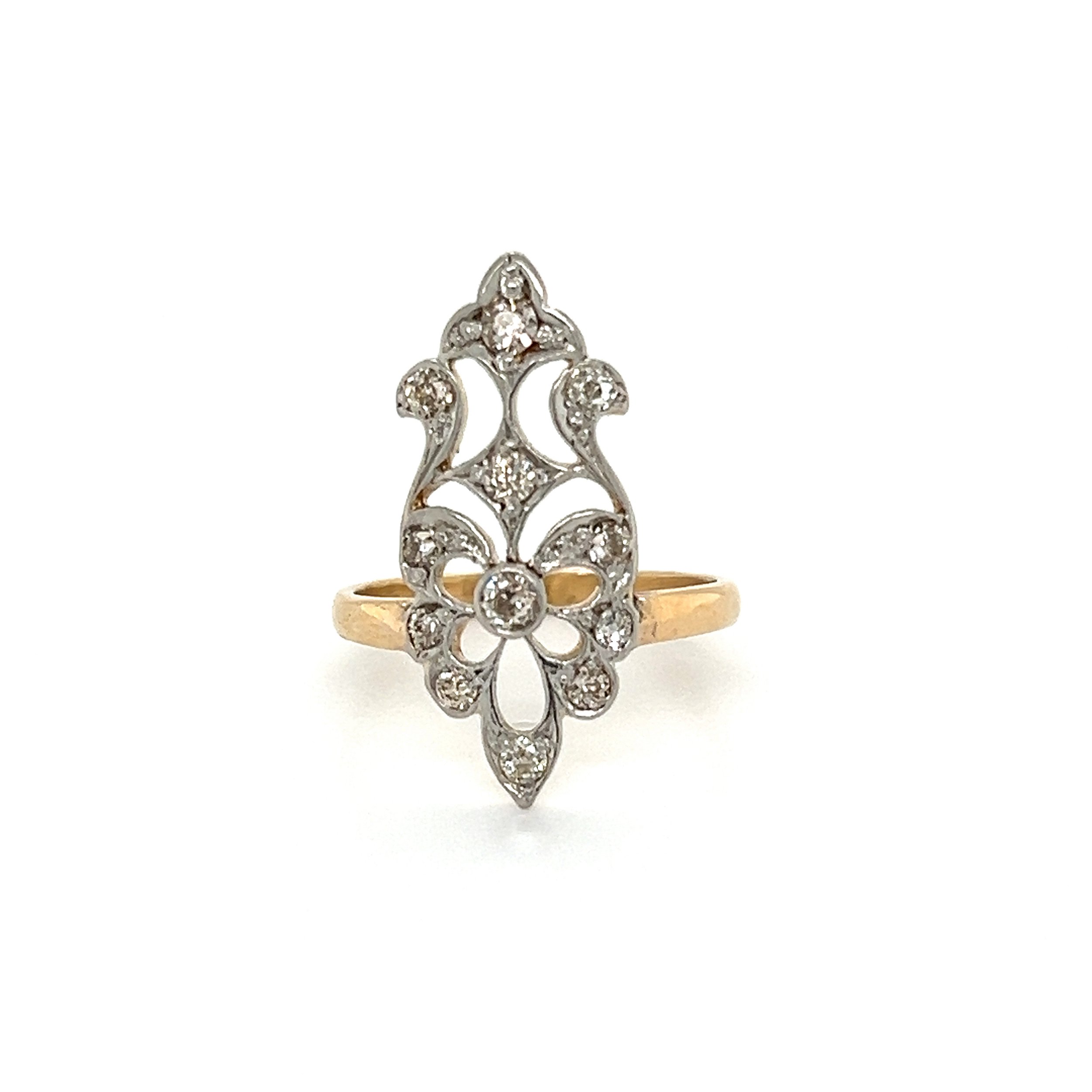 Platinum on 18K Edwardian .40tcw Old Mine Diamond Floral Ring 2.8g, s6