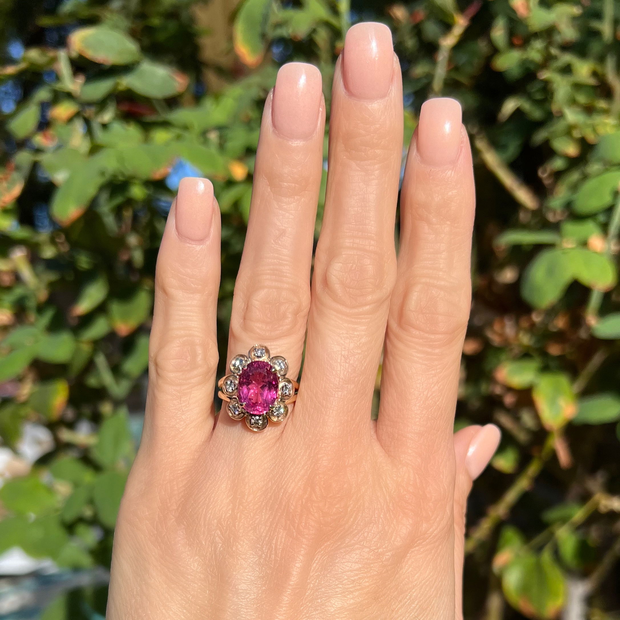 14K YG Vintage 4.75ct Oval Rubellite Tourmaline & .50tcw RBC Diamond Ring 7.2g, s6