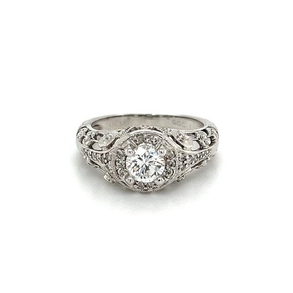 Closeup photo of 14K WG Art Deco Style .69ct RBC Diamond F-VS2 GIA & .34tcw Diamond Ring 4.6g, s7