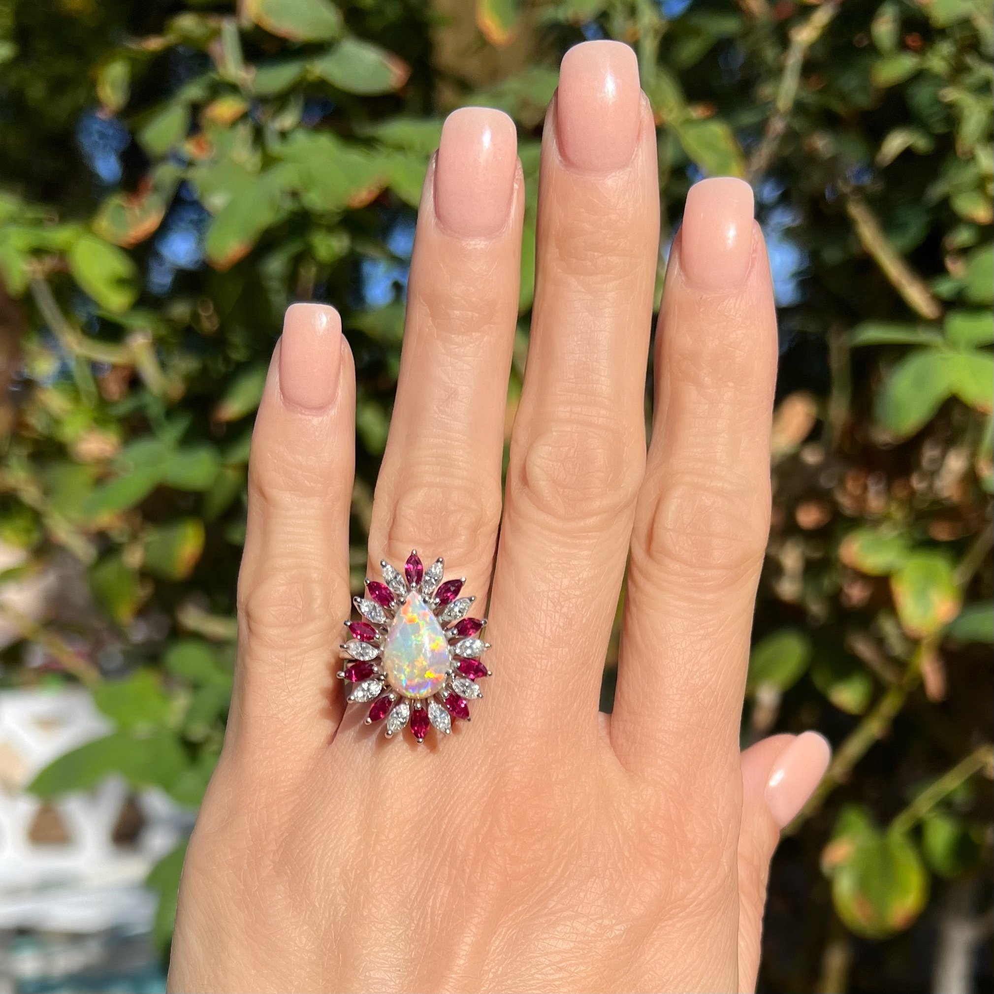 Art Deco Pear Shape Diamond and Calibre Ruby Ring