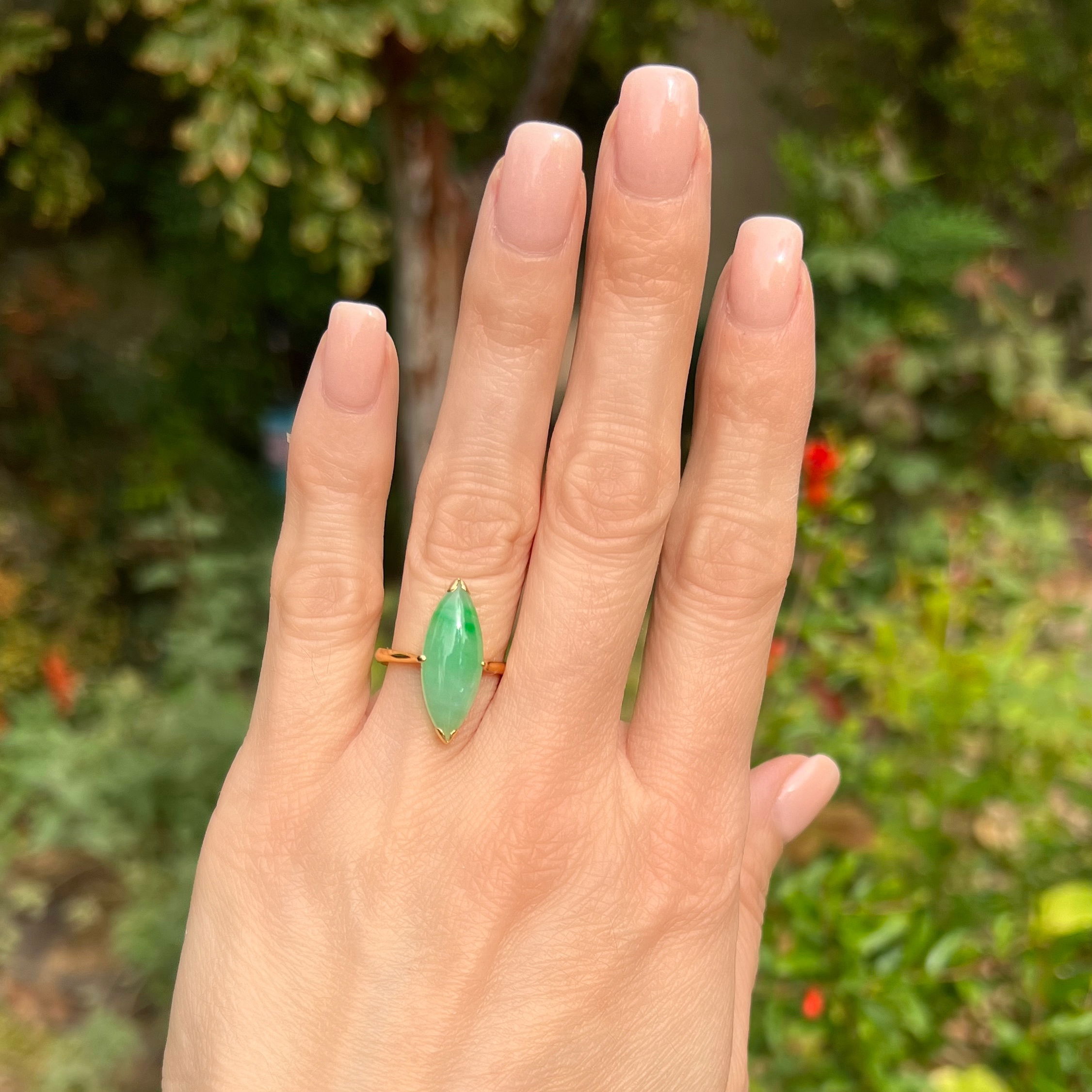 22K YG Marquis 2.50ct Jadeite Jade Solitaire Ring 4.4g, s7