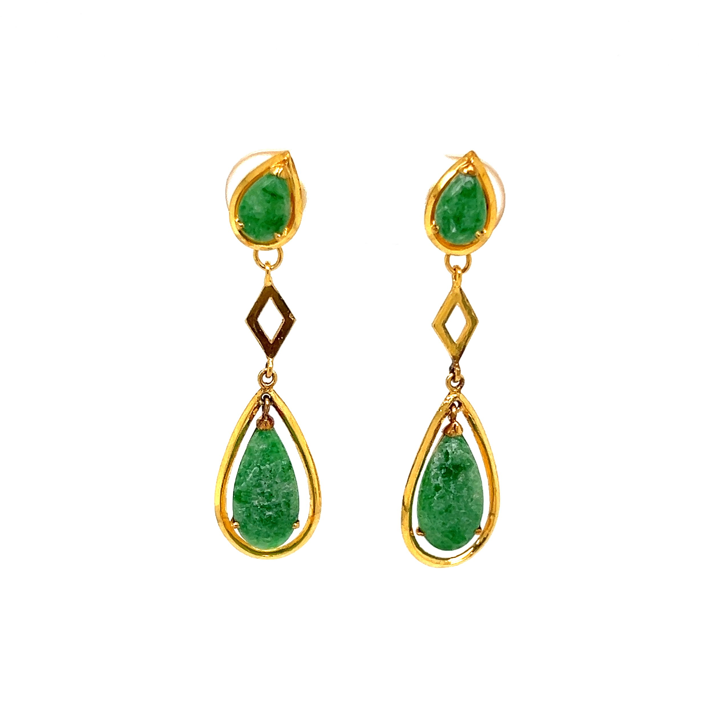 22K & 18K YG 1.00tcwJadeite Jade Drop Earrings 3.4g, 1.5"