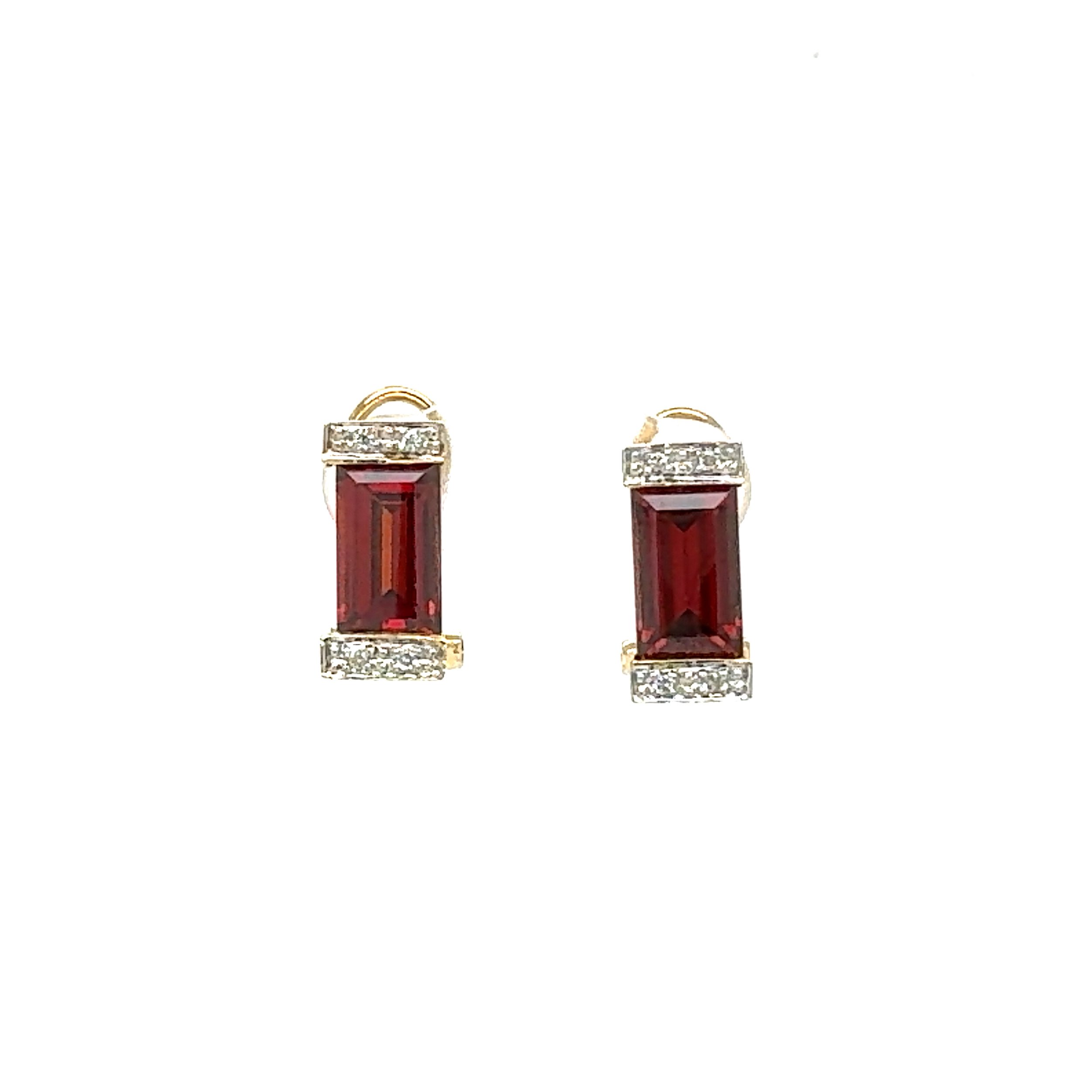 14K YG 8.00tcw Baguette Red Garnet & .08tcw Diamond Earrings 6.0g