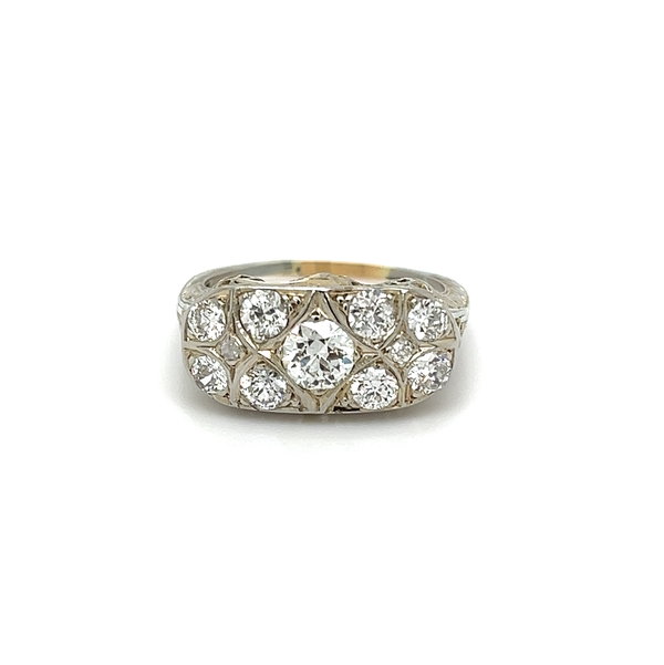 Closeup photo of Palladium Art Deco .35ct OEC Diamond & .90tcw OEC Diamond Cluster Bar Ring 3.4g, s6.5
