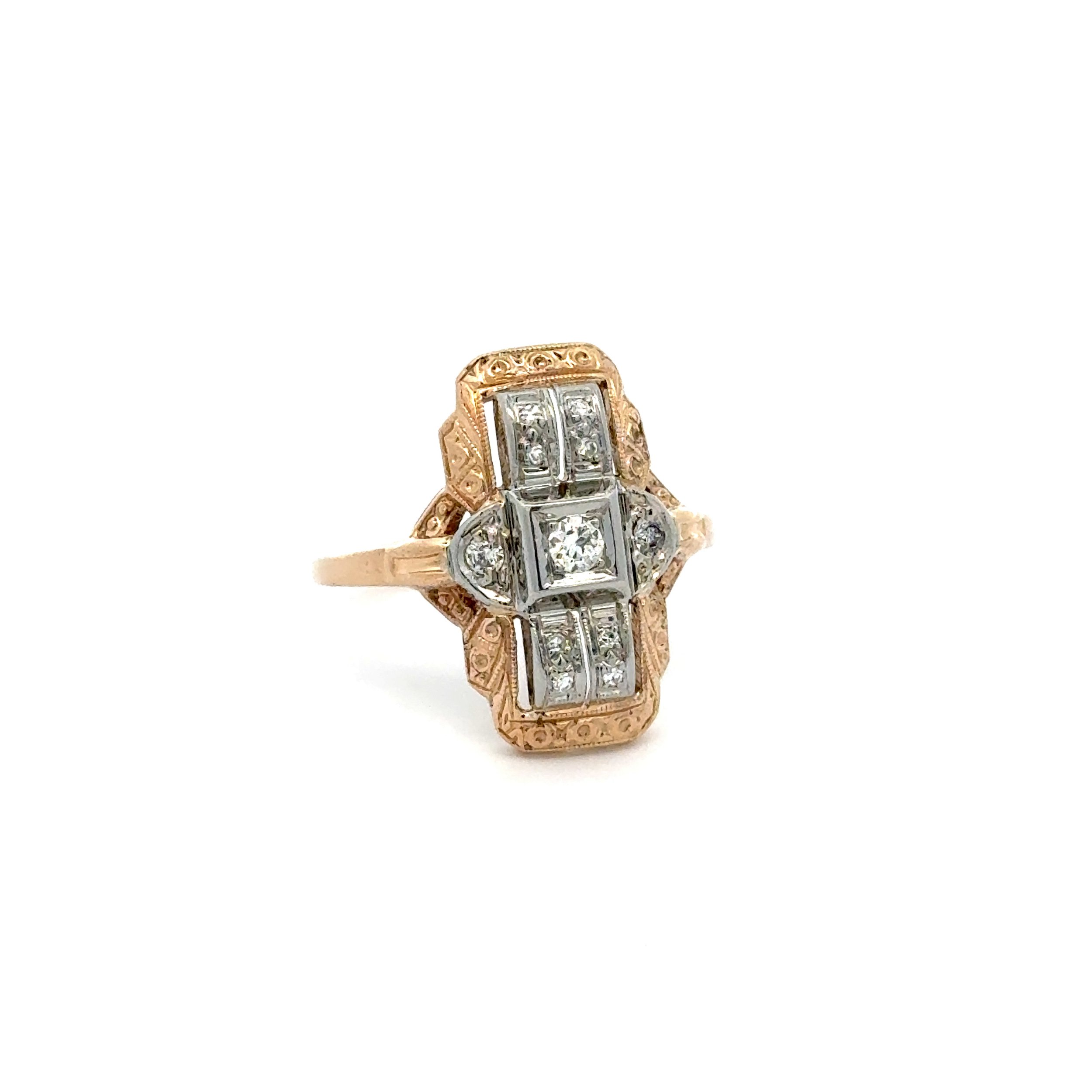 14K/18K 2tone Art Deco JABEL .20tcw OEC Diamond Ring 3.0g, s6.5