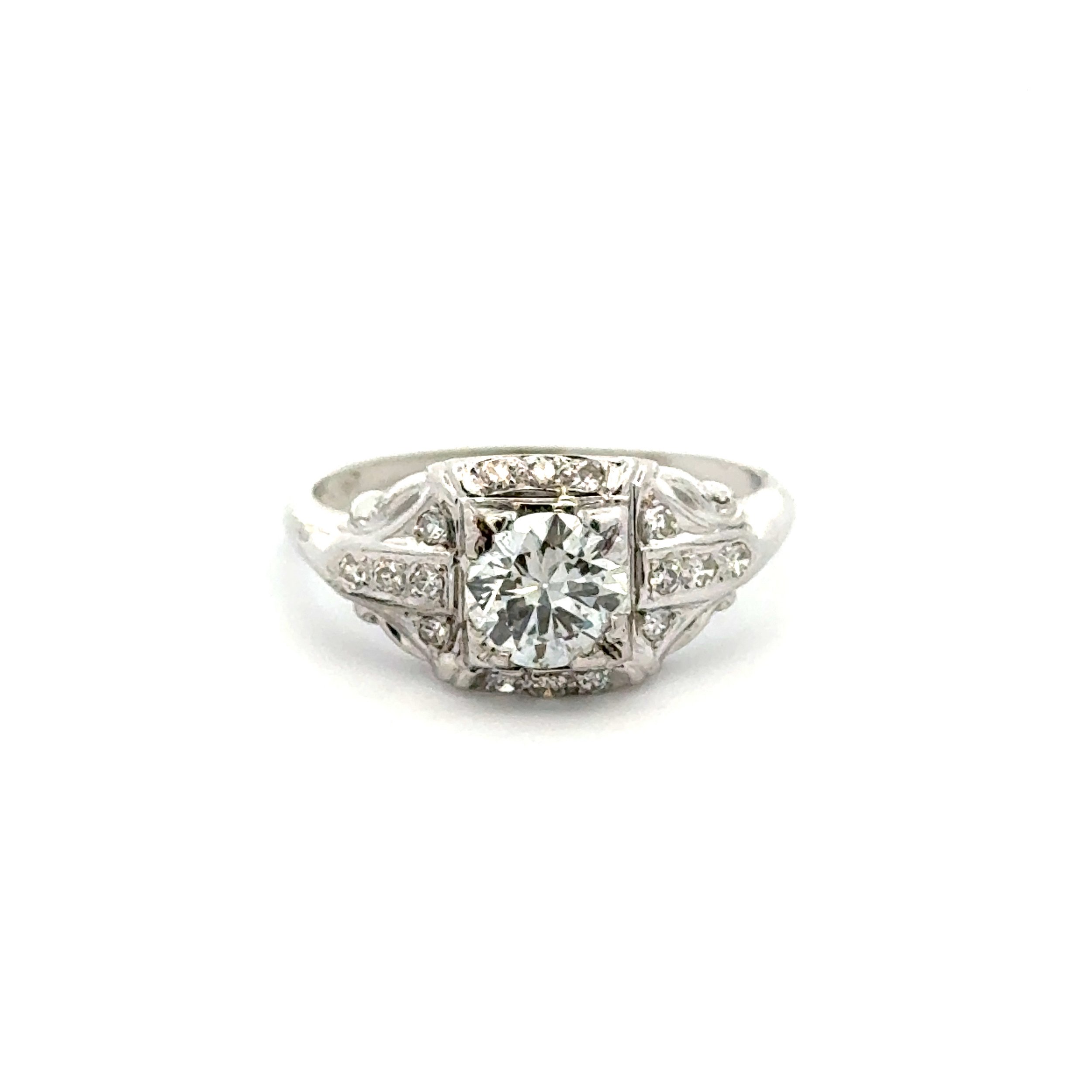 18K WG Art Deco .62ct OEC Diamond & .14tcw SC Diamond Ring 2.1g, s6