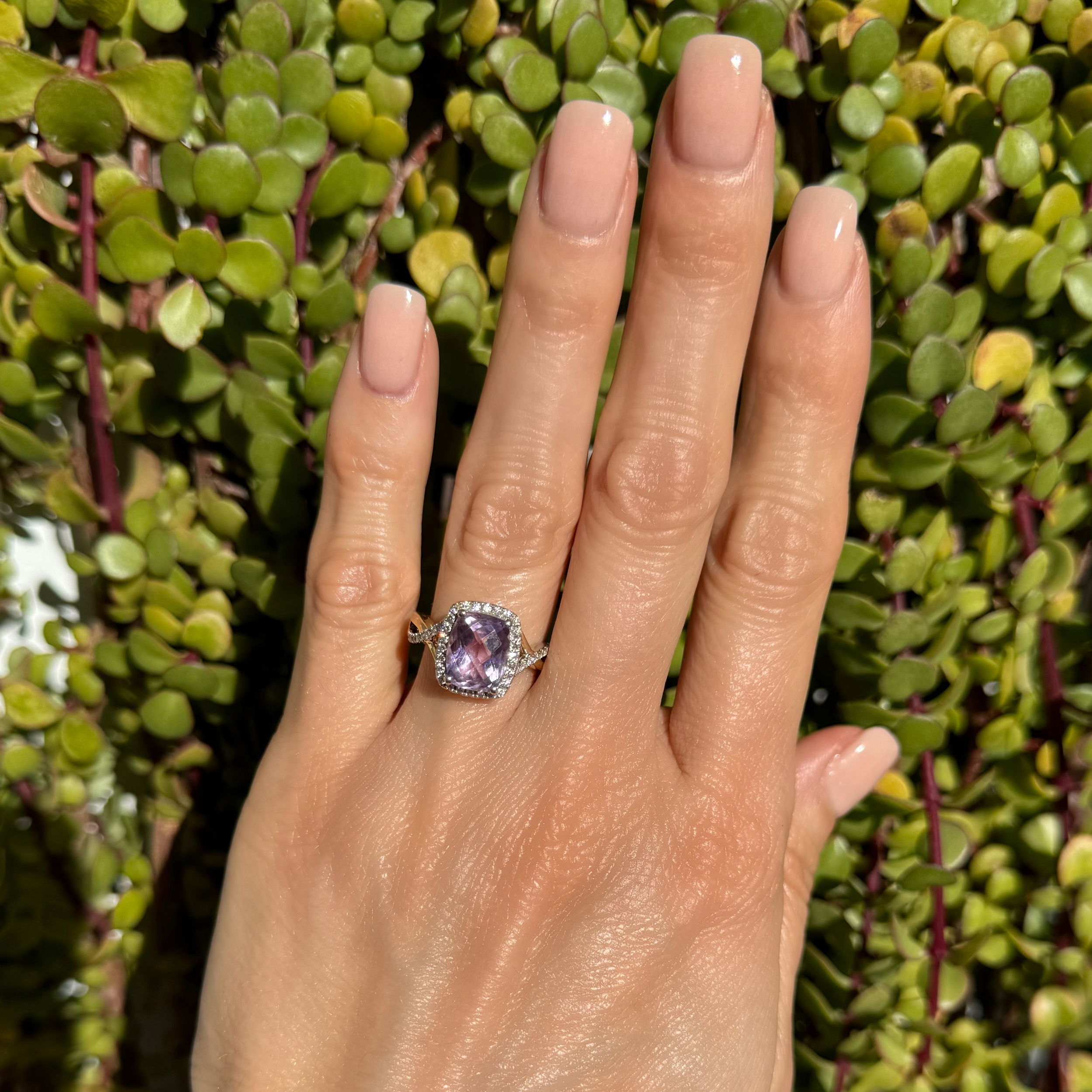 14K 2tone 2ct Checkerboard Amethyst & .45tcw Diamond Crossover Bias Ring 5.2g, s6.75