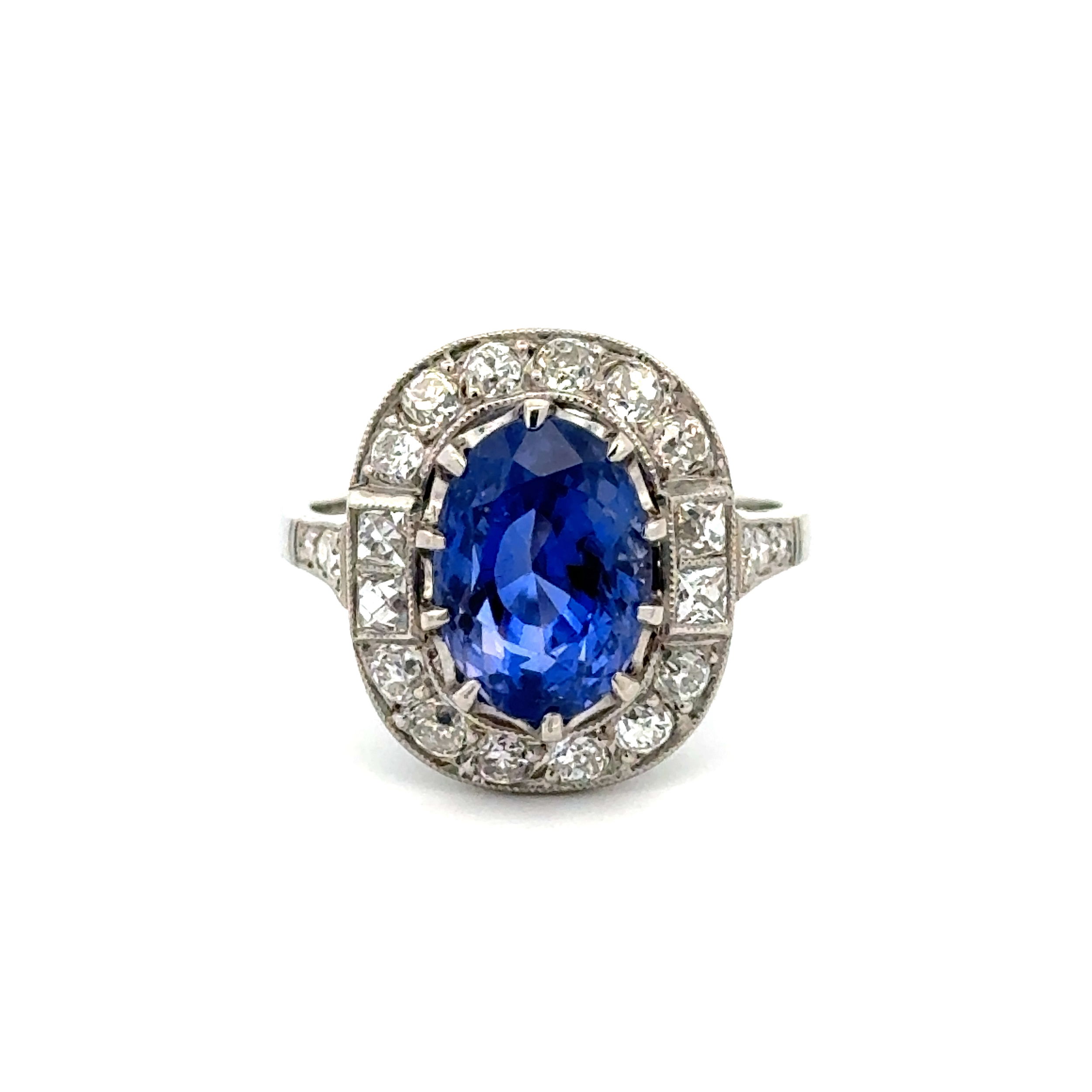 Platinum 4.69ct Oval NO HEAT Blue to Pinkish Purple Color Change Sapphire GRS French Cut & OEC Diamond Ring 6.6g, s6.75