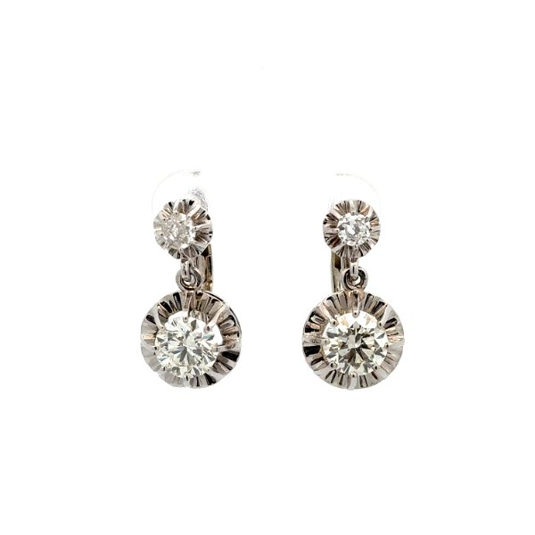 Closeup photo of Platinum 2.34tcw OEC Diamond & .35tcw Top Diamond Drop Earrings 8.0g, .8"