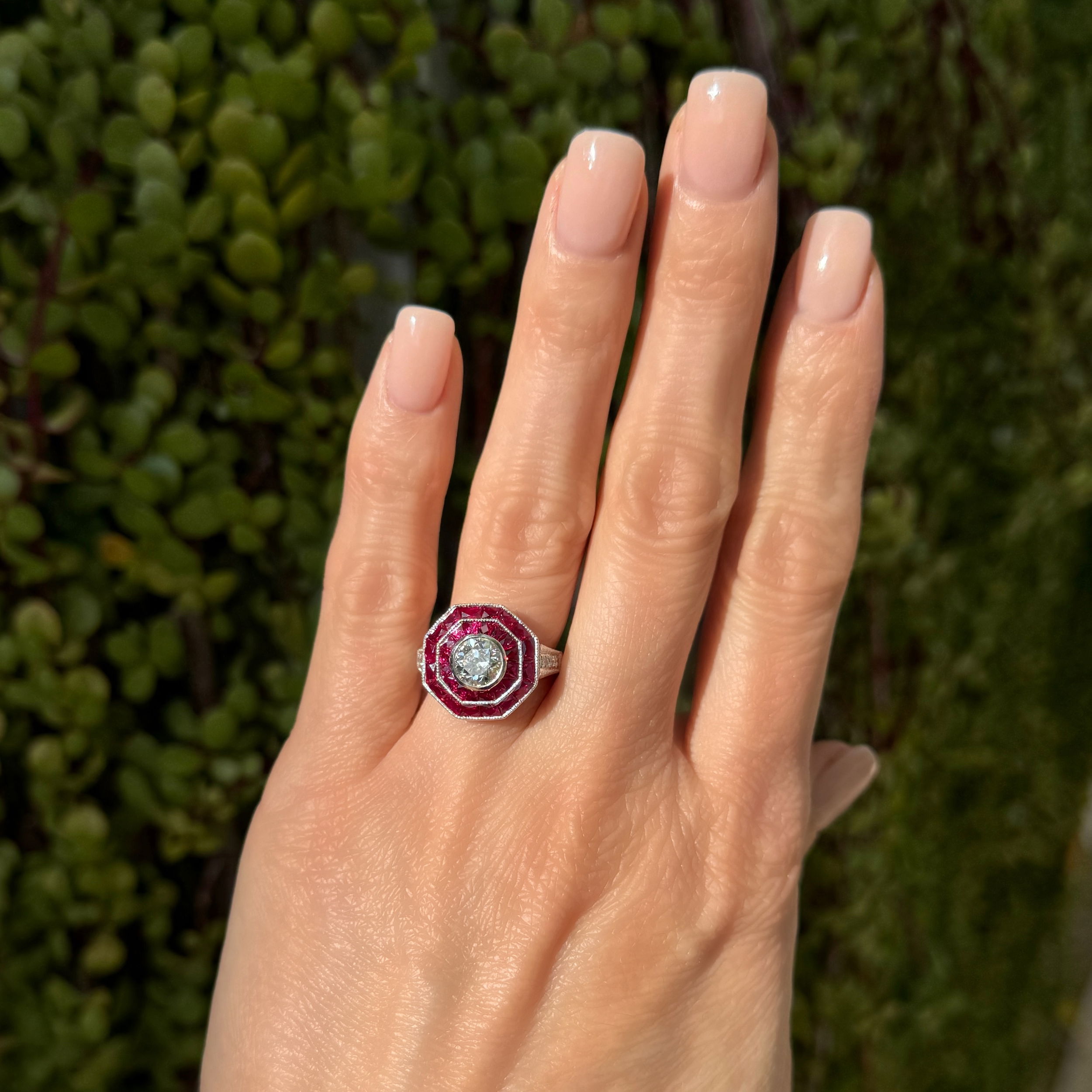 Platinum 1.23ct OEC, 2.60tcw Ruby Double Octagon & .12tcw Diamond Ring 7.5g, s7 Platinum 1.23ct OEC, 2.60tcw Ruby Double Octagon & .12tcw Diamond Ring 7.5g, s7